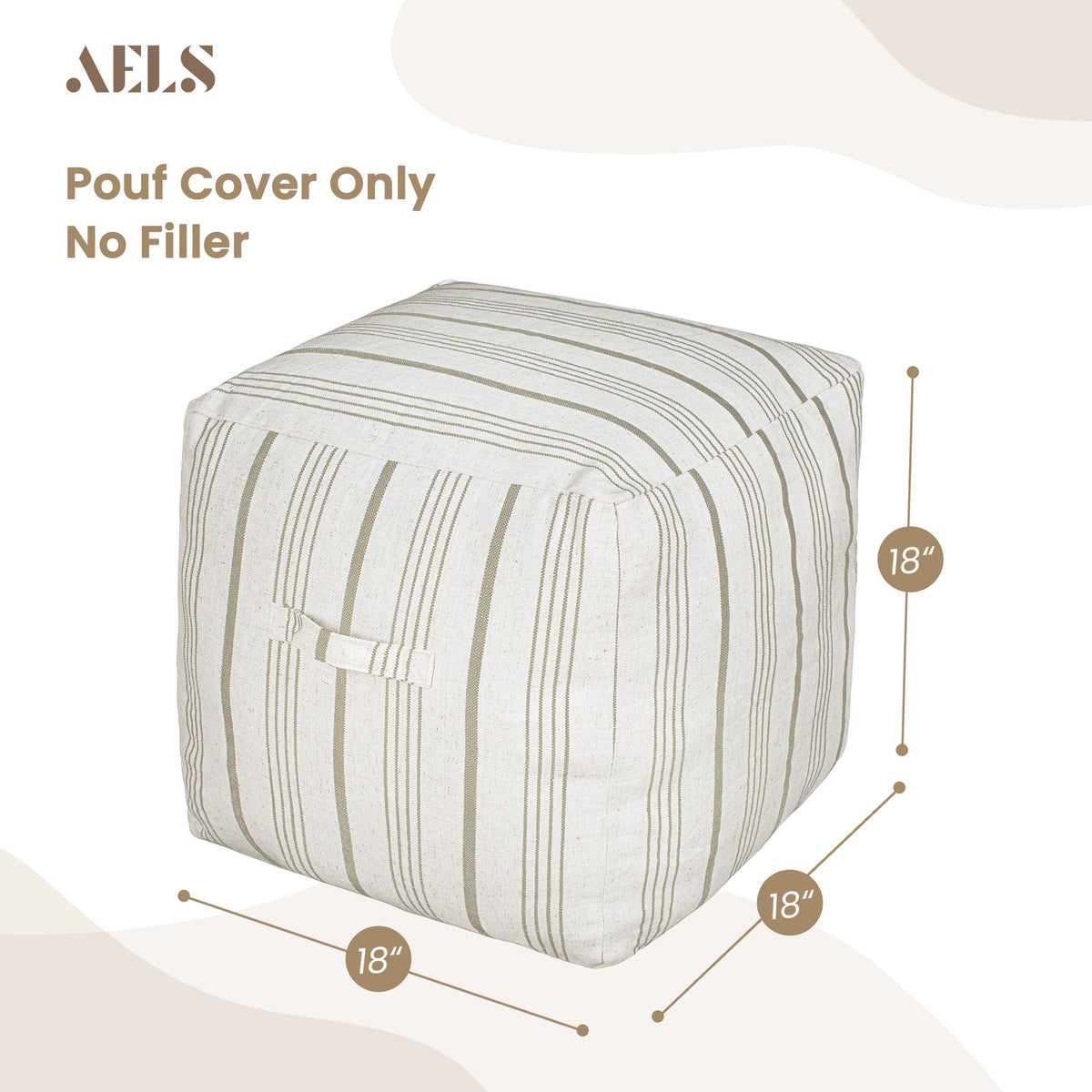 AELS Unstuffed Farmhouse Pouf Cover for Living Room, Boho Storage Bean Bag Cubes, Beige with Navy Blue Stitch Yarn Dyed Stripe Square Ottoman Pouf Foot Rest Footstool, 18"x18"x18", Cover ONLY
