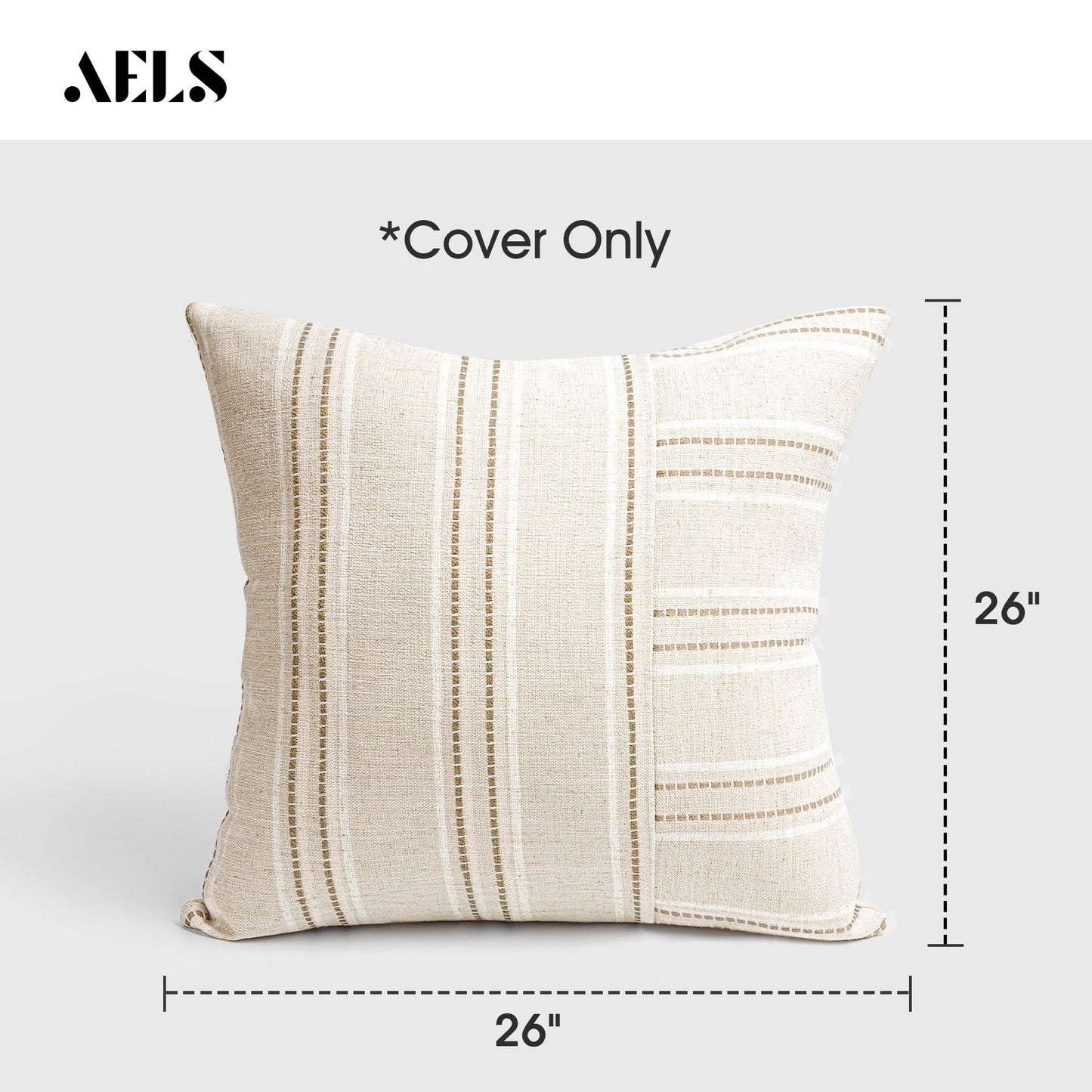 AELS 12x20 Decorative Farmhouse Linen Throw Pillow Covers, Boho Rectangle Lumbar Pillow Case, Set of 2, Beige with White & Gray Stripe Patchwork Cushion Cover for Sofa Couch Living Room (Cover ONLY)