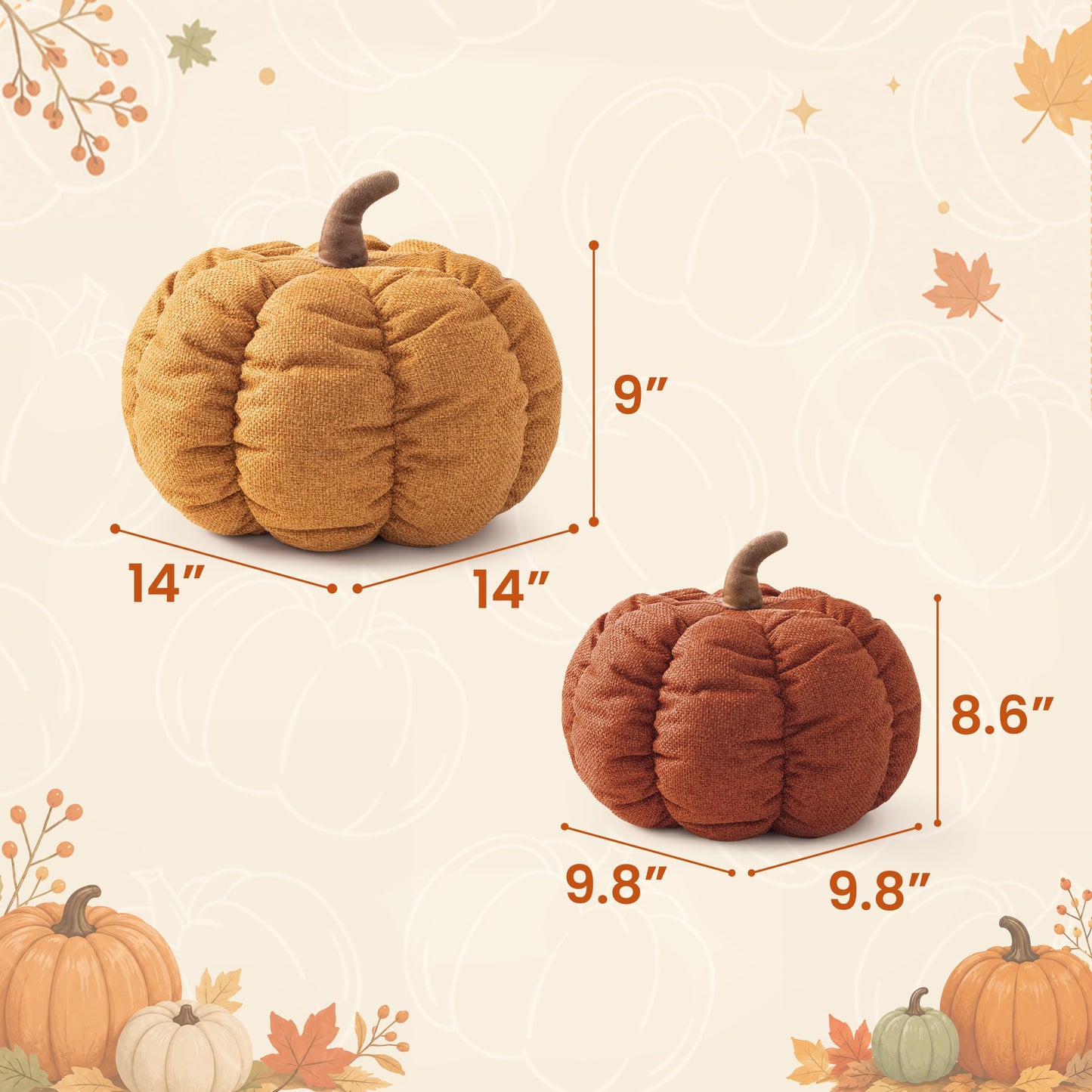 AELS Pumpkin Throw Pillow, 14" Burnt Orange Textured Fall Decorative Pillow | for Couch Sofa Bed Living Room Home Decor, Farmhouse 3D Fall Halloween Thanksgiving Decorative Accent Pillows