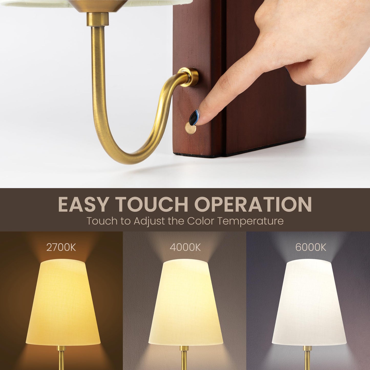 AELS Wooden Bookshelf Lamp with Bulb, Cordless Touch Dimmable Table Lamp with Linen Fabric Shade, Battery Operated, Modern Decorative Bookend, Book Sconce for Office Home Bedroom Bookshelf, Natural