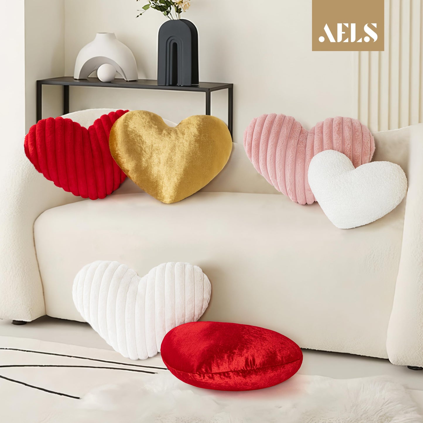 AELS Heart Shaped Pillow, 20 Inches Heart Decorative Throw Pillows, Faux Fur Love Cute Pillows, Valentines Day Decorations, Wedding Decor, Living Room Bedroom Nursery Decor, White