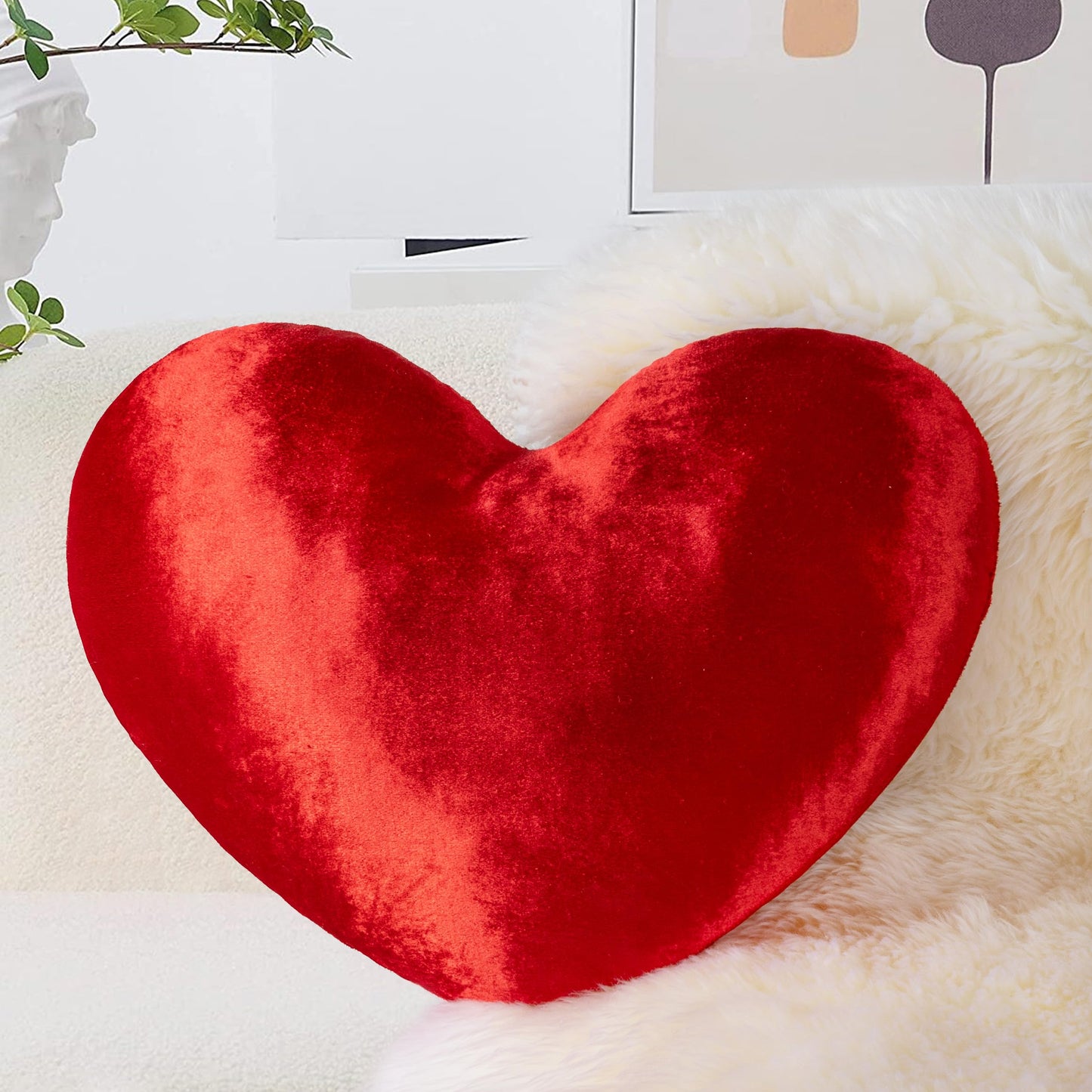 AELS Heart Shaped Pillow, 20 Inches Heart Decorative Throw Pillows, Faux Fur Love Cute Pillows, Valentines Day Decorations, Wedding Decor, Living Room Bedroom Nursery Decor, White