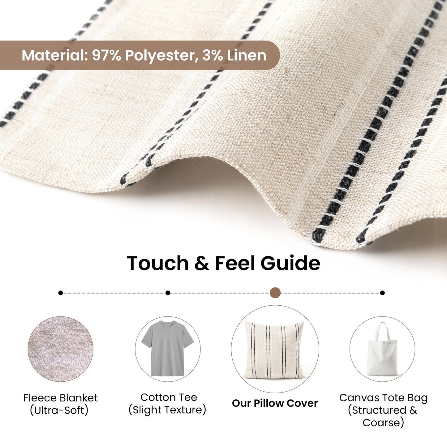 AELS 12x20 Decorative Farmhouse Linen Blend Throw Pillow Covers, Boho Textured Pillow Case, Set of 2, Beige with White & Brown Stitch Yarn Dyed Stripe Cushion Cover for Sofa Living Room (Cover ONLY)