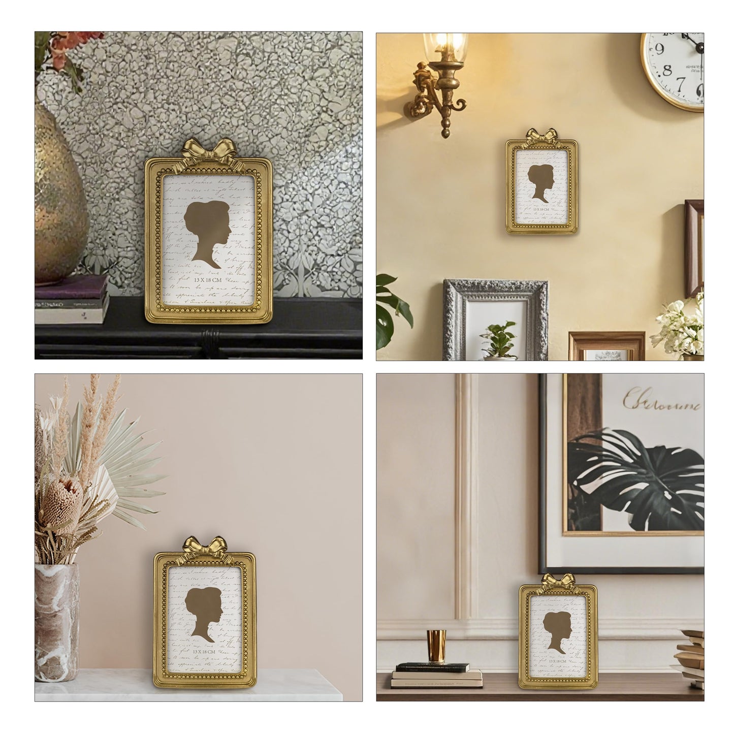 AELS 4x4 Inch Heart Shaped Vintage Picture Frame, Elegant Antique Bow Photo Frames with Glass Front, Photo Display, Tabletop Wall Hanging, Gift Ideas, Golden Bronze