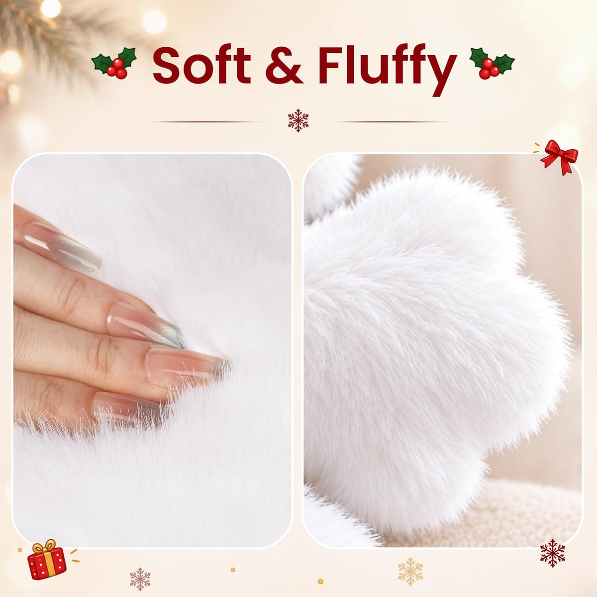 AELS Set of 2 Snowflake Christmas Faux Fur Decorative Throw Pillows, White