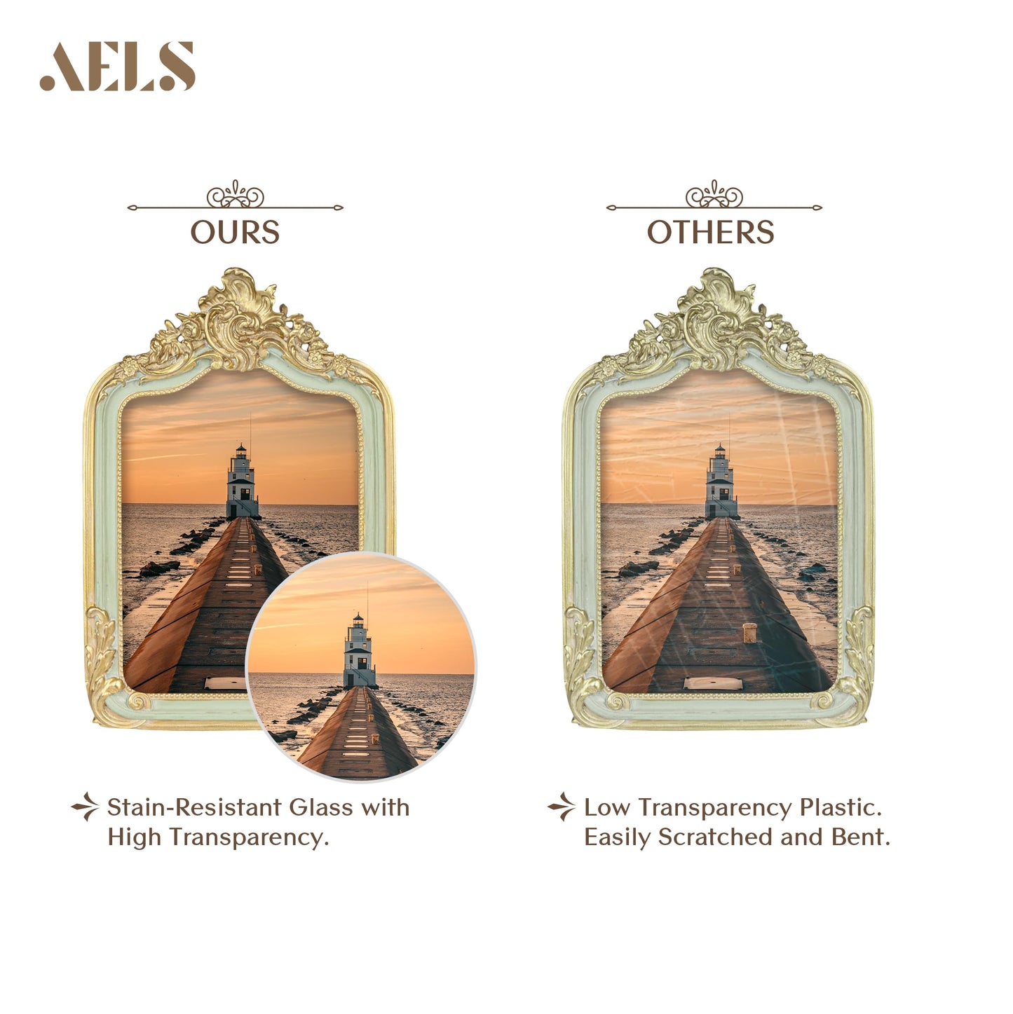 AELS 5x7 Inch Vintage Picture Frame, Elegant Antique Photo Frames with Glass Front, Photo Display, Tabletop Wall Hanging, Gift Ideas, Gold and Sage Green
