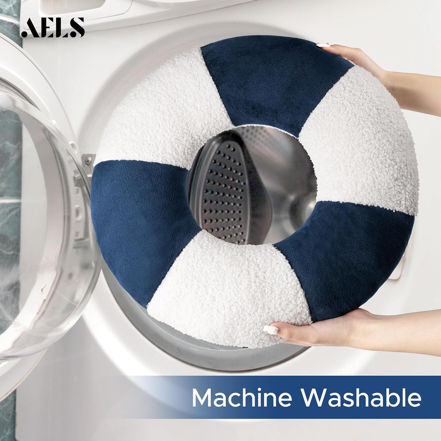 AELS 3D Anchor & Lifebuoy Nautical Decorative Throw Pillows, 19.6"& 15.7" Set of 2, Coastal Decor for Beach Enthusiasts Beach House, Sofa Couch Living Room Bedroom and Nursery, Navy Blue and White