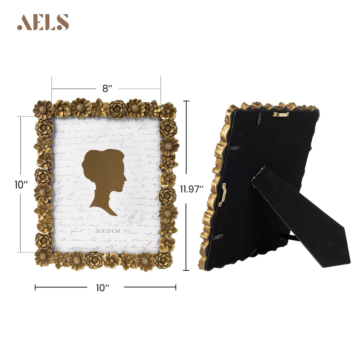 AELS 5x7 Inch Floral Vintage Picture Frame, Elegant Antique Photo Frames with Glass Front, Photo Display, Tabletop Wall Hanging, Gift Ideas, Gold Flower