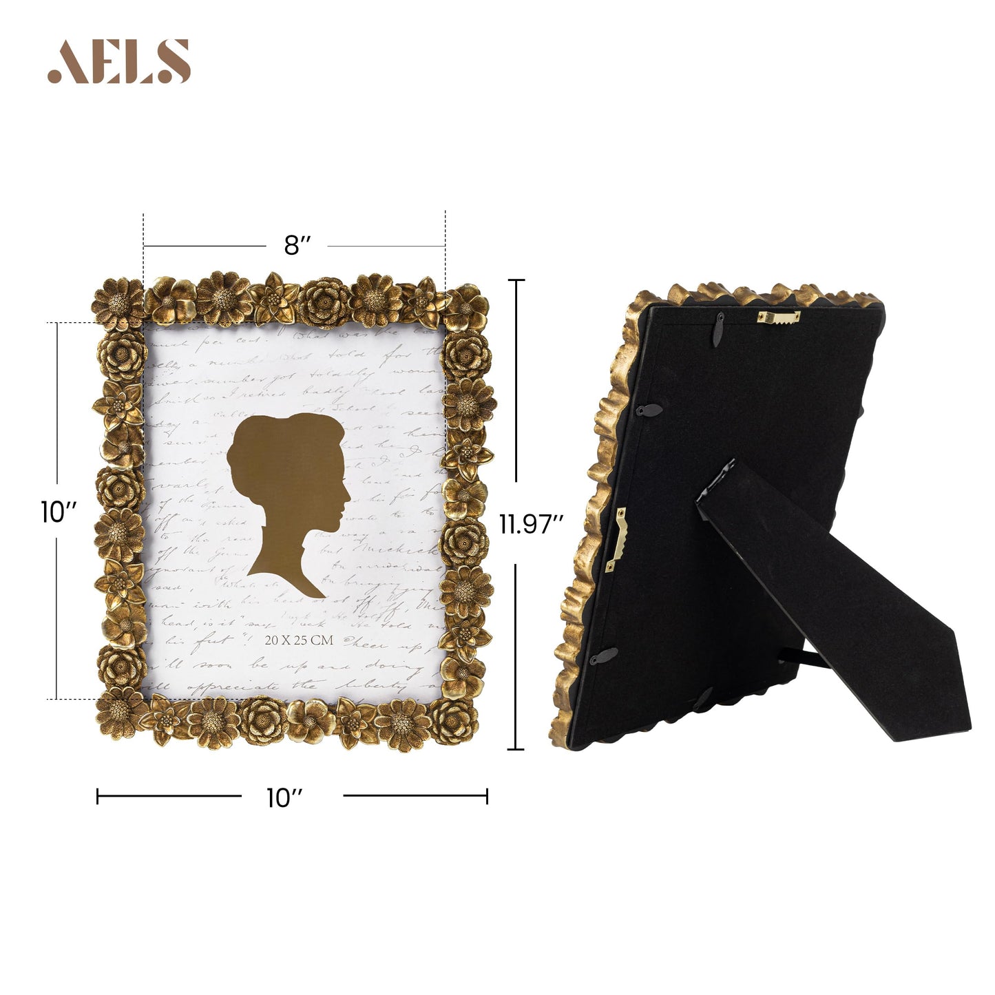 AELS 5x7 Inch Floral Vintage Picture Frame, Elegant Antique Photo Frames with Glass Front, Photo Display, Tabletop Wall Hanging, Gift Ideas, Gold Flower