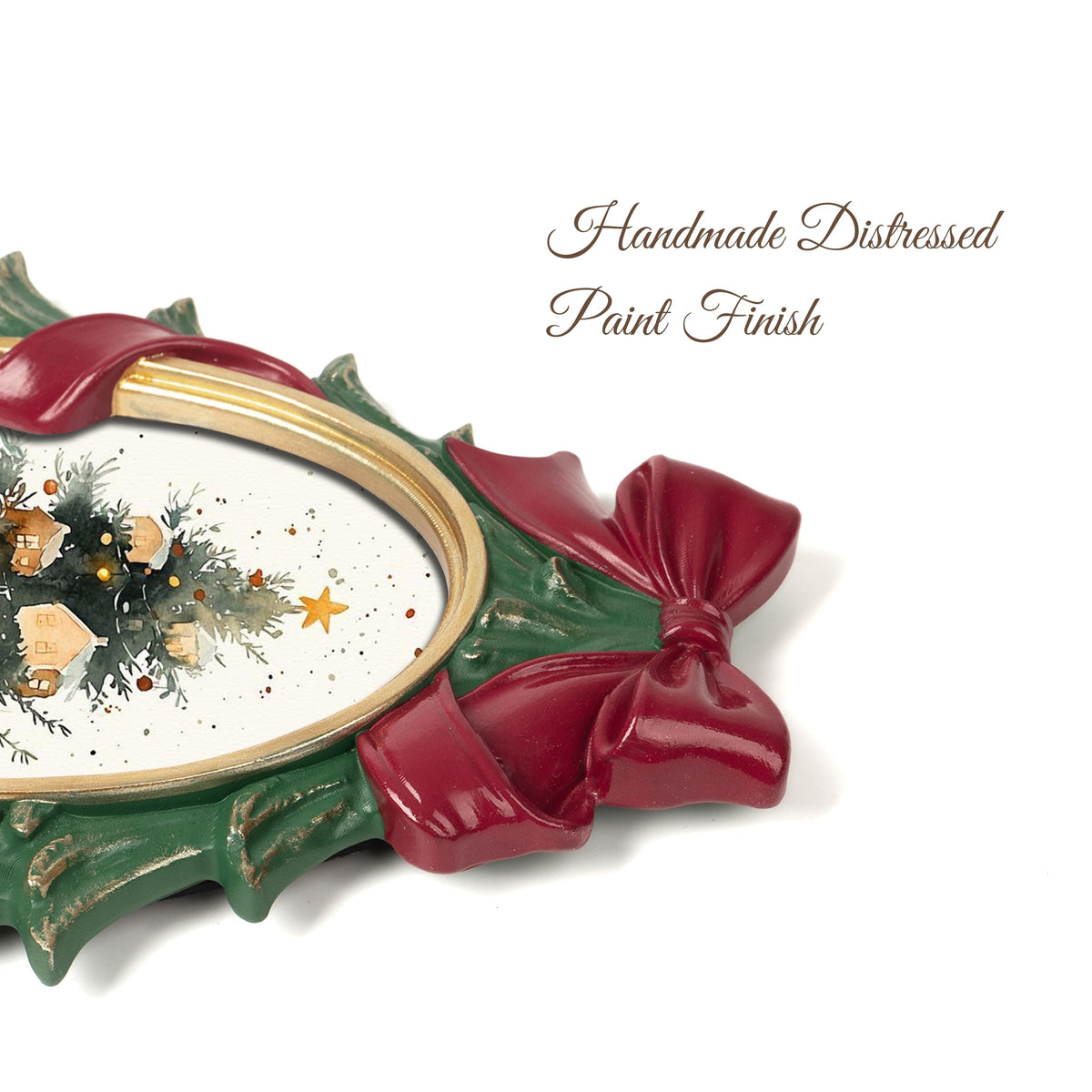 AELS 4x6 Inch Vintage Christmas Tree Picture Frames White Gold Bow