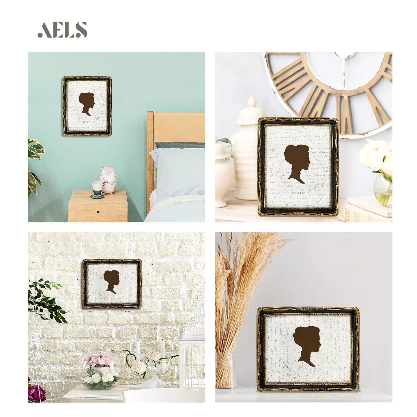AELS 4x4 Inch Vintage Picture Frame, Elegant Antique Square Photo Frames with Glass Front, Photo Display, Tabletop Wall Hanging, Gift Ideas, Gold and Green