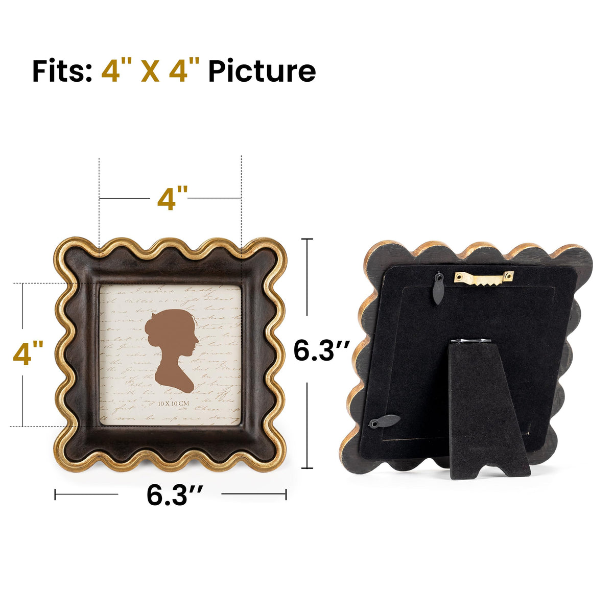 AELS 4x6 Inch Vintage Scalloped Picture Frame, Mid Century Modern Antique Photo Frames with Glass Front, Photo Display, Tabletop Wall Hanging, Gift Ideas, Dark Walnut