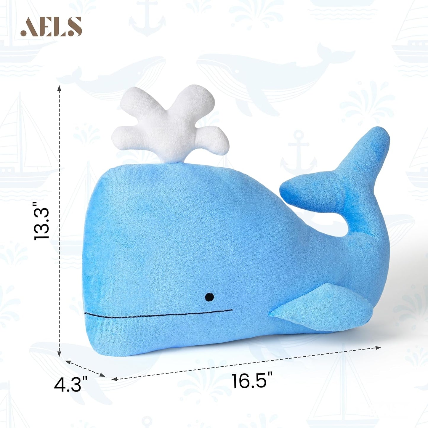 AELS Whale Throw Pillow, 16.5"& 13.3", Set of 2, Soft Plush Whale Decorative Pillow for Couch Sofa Bed, Coastal Ocean Themed Accent Pillow for Nursery Living Room Beach House, Sky Blue
