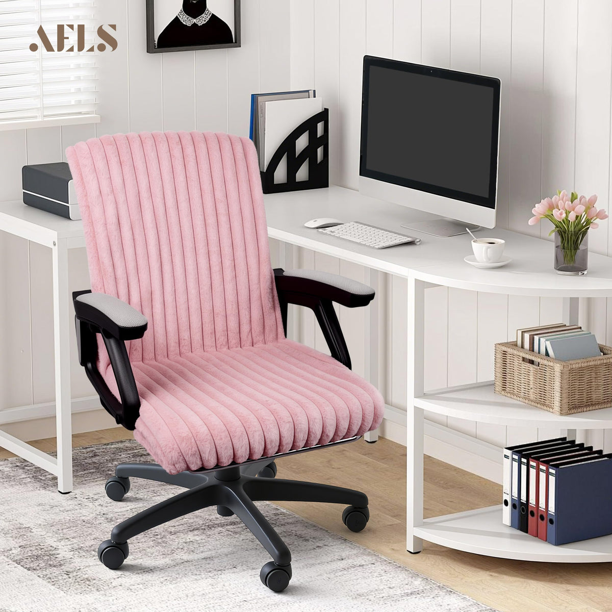AELS Faux Fur Office Chair Cover with Zipper, Chair Slipcover Dark Grey