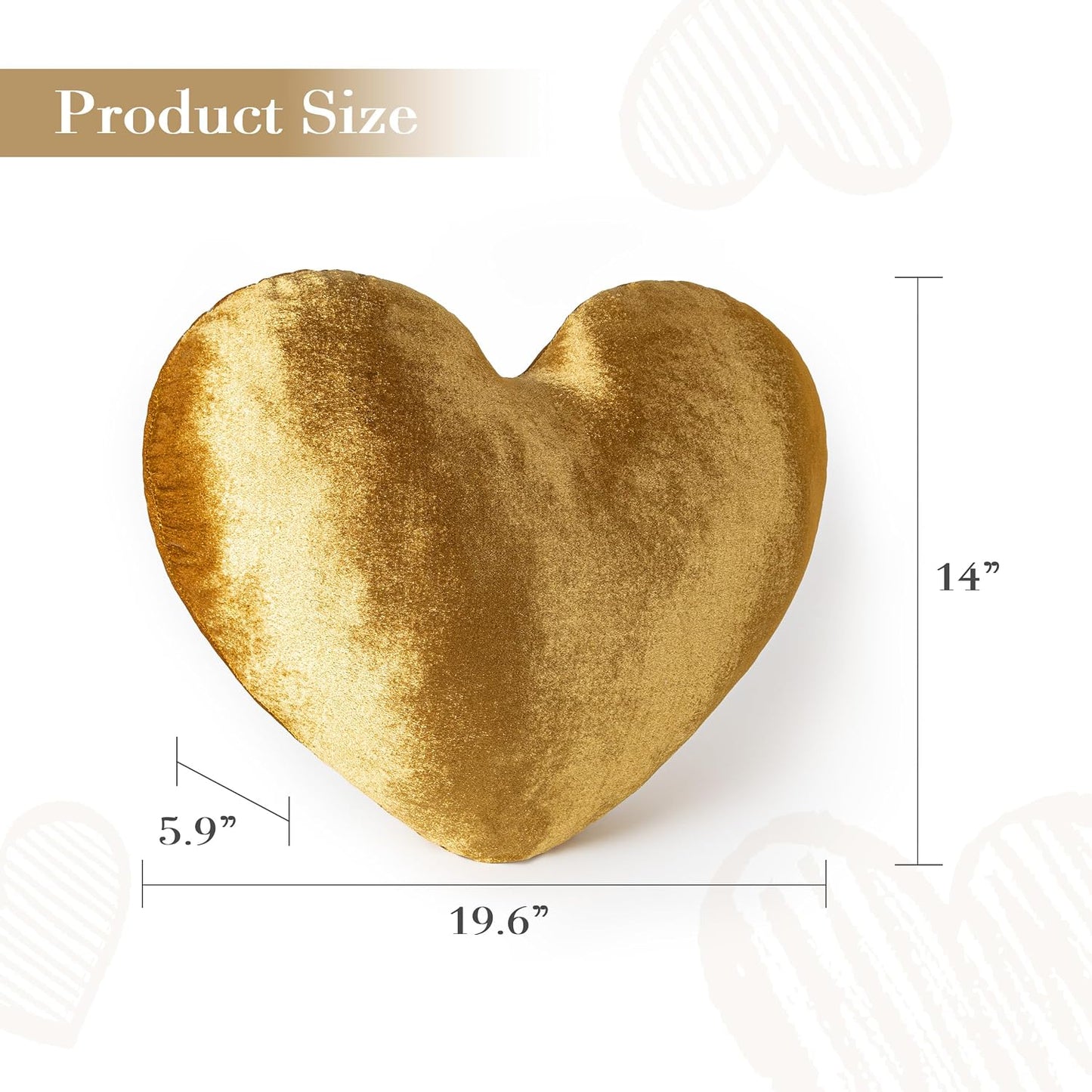 AELS Heart Shaped Pillow, 17.7 Inches Heart Decorative Throw Pillows, Velvet Love Cute Pillows, Valentines Day Decorations, Wedding Decor, Living Room Bedroom Nursery Decor, Golden
