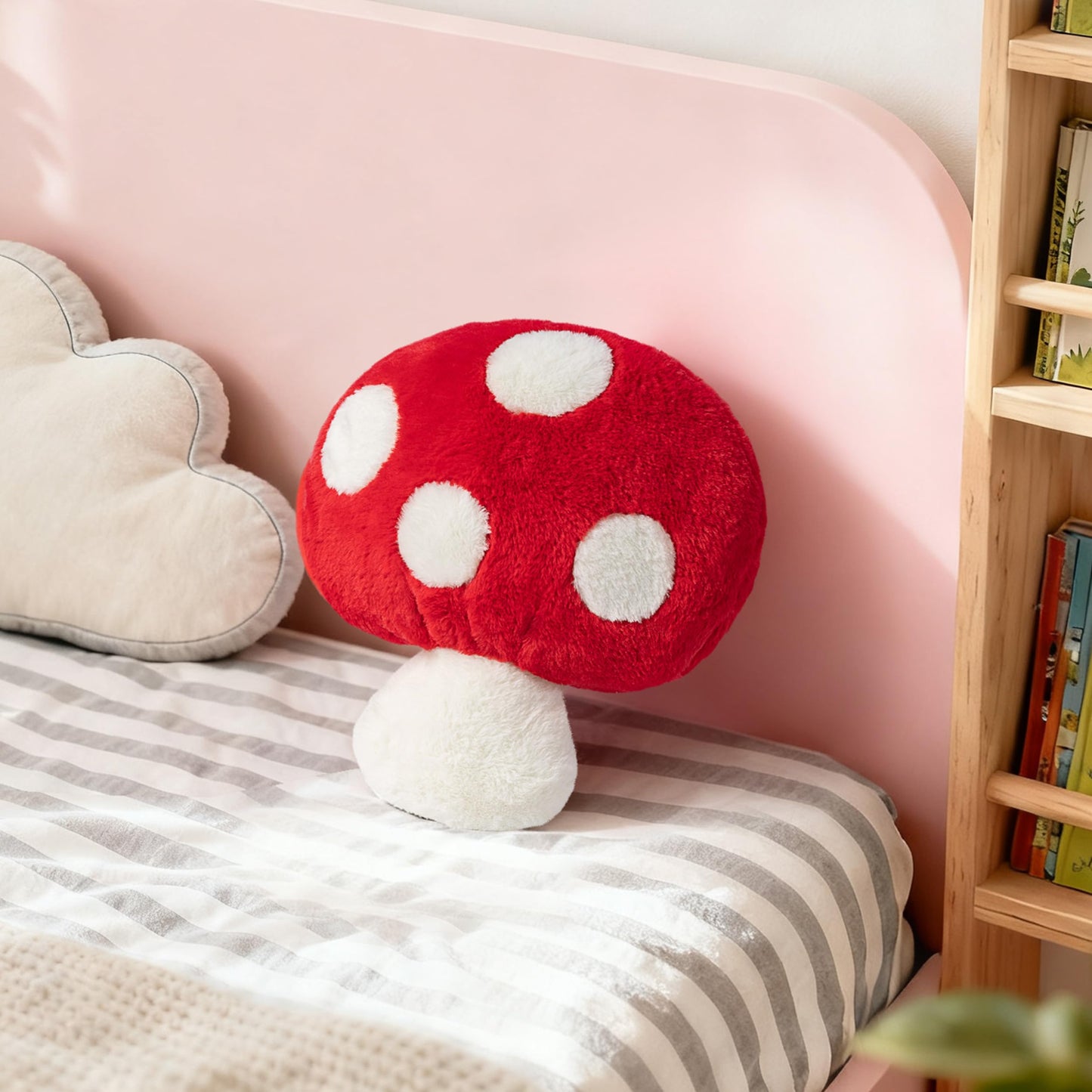 AELS 14 Inch Mushroom Pillow, Cute Polka Dot Plush Decorative Throw Pillow for Couch, Sofa, Bedroom, Nursery, Home Decor for Mushroom Lovers, Red