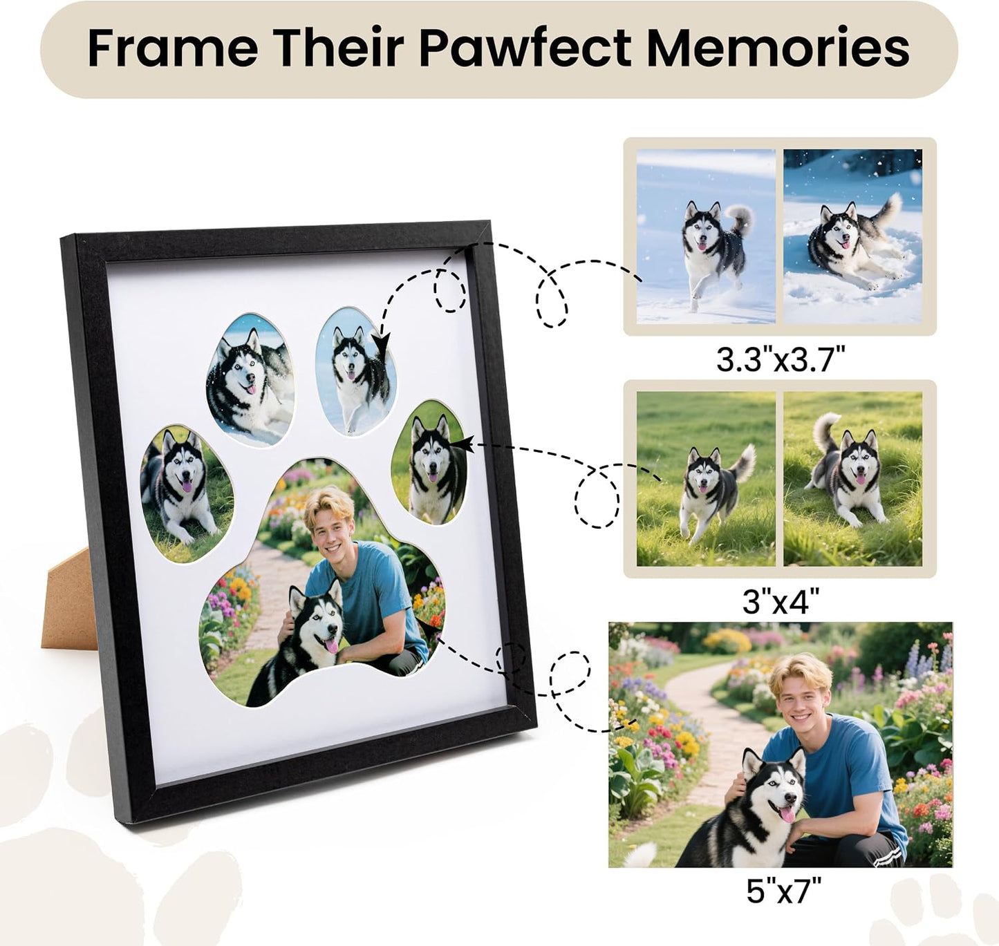 AELS Dog Paw Print Photo Collage Frame, Holds 5 Pictures of Pets & Owners, Ideal Gift for Dog Lovers Moms & Dads, Black Pet Memorial Keepsake and Wall Décor, 10.24" x 11.4"
