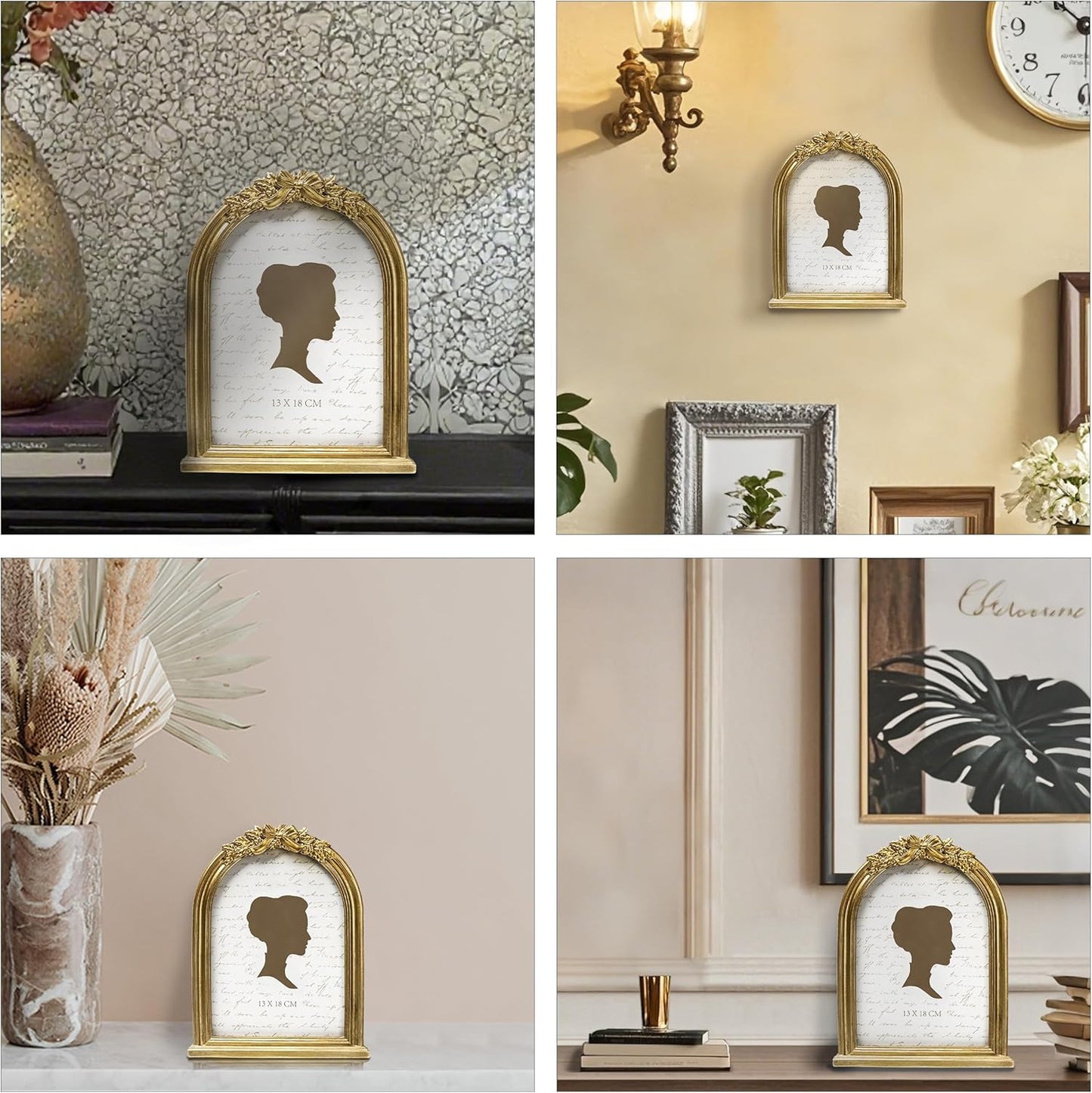 AELS 5x7 Inch Vintage Bow Picture Frame, Elegant Antique Photo Frames with Glass Front, Photo Display, Tabletop Wall Hanging, Gift Ideas, Golden