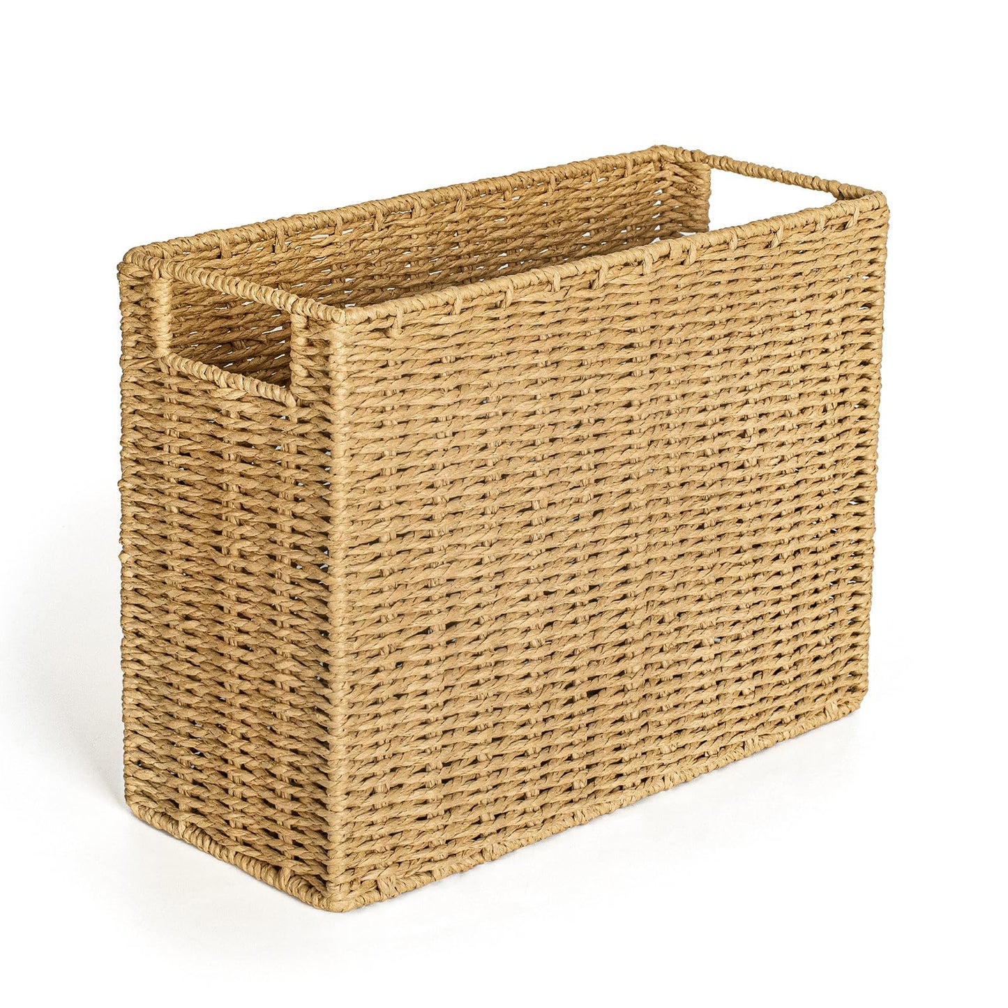 Woven Natural Fibre Magazine Holder, Scalloped Edge Floor Magazine Rack, Hand-woven Organizer, Boho Modern Farmhouse Book Basket, File Newspaper Mail Holder for Office