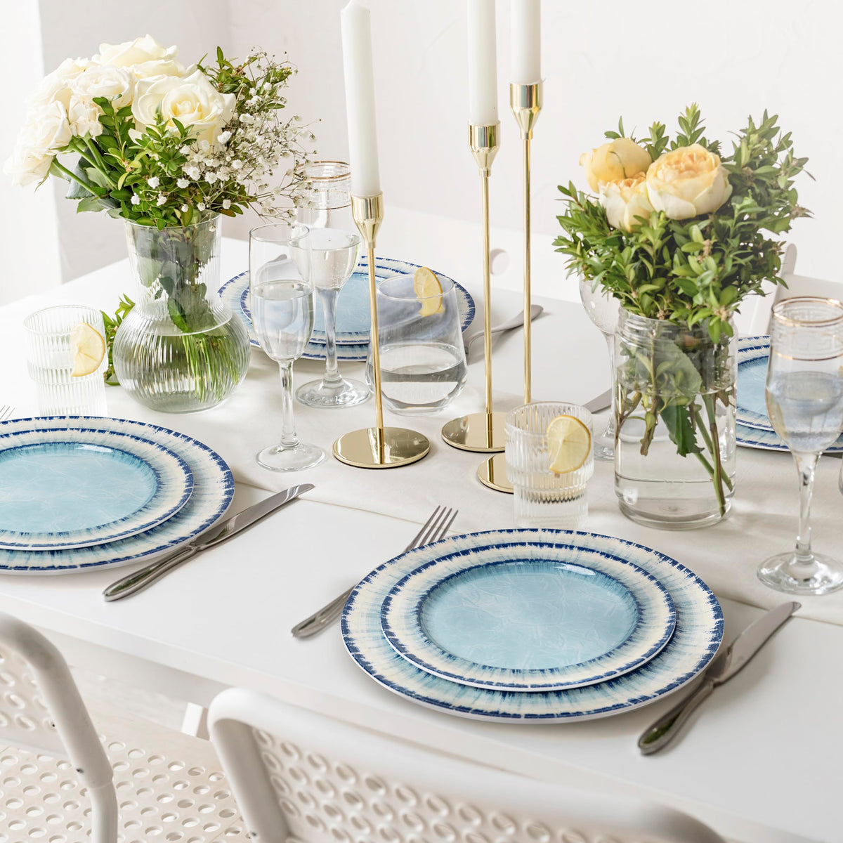 AELS Melamine Dinnerware Set of 18 Pcs Dinner Dishes Set, Lightweight Unbreakable for Indoor and Outdoor Use, BPA Free, Dishwasher Safe, Light Blue