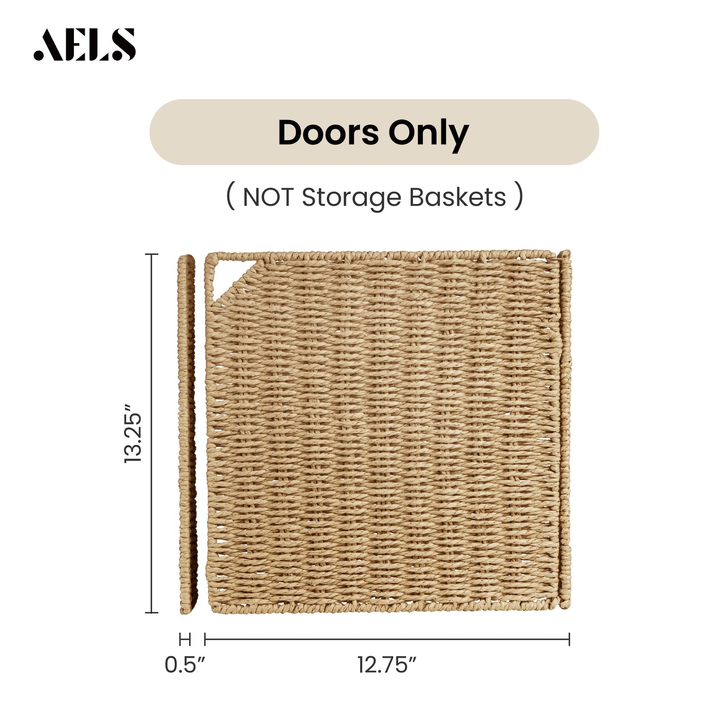 11" Handwoven Natural Fibre Doors for Cube Storage Shelf, Set of 3, Boho Straw Shelf Cover for Small Bookcase & Open Bookshelf, Rustic Farmhouse Home Decor, Beige (Door ONLY)
