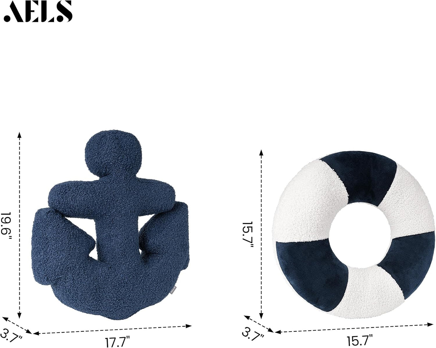 AELS 3D Anchor & Lifebuoy Nautical Decorative Throw Pillows, 19.6"& 15.7" Set of 2, Coastal Decor for Beach Enthusiasts Beach House, Sofa Couch Living Room Bedroom and Nursery, Navy Blue and White