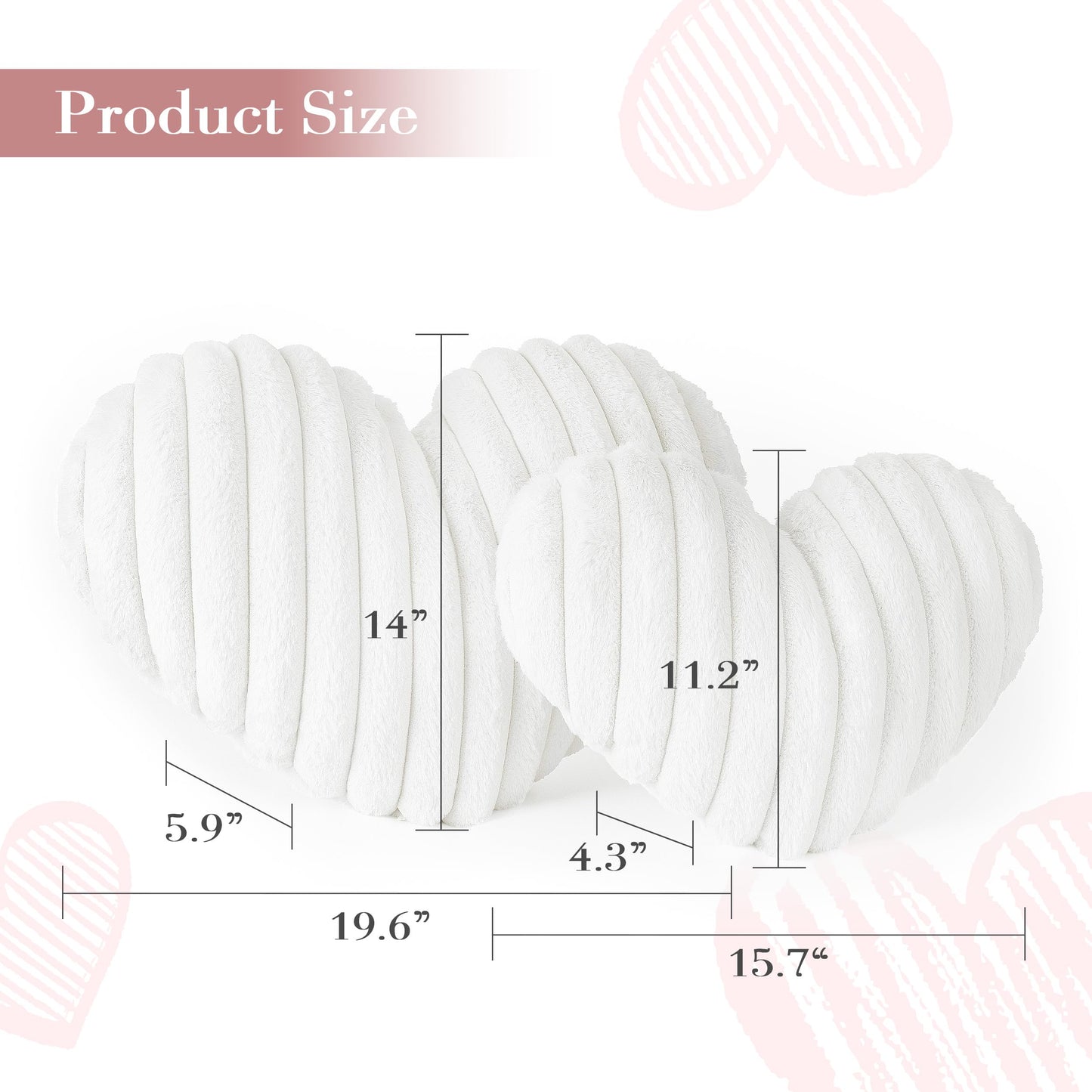 AELS Heart Shaped Pillow, 20 Inches Heart Decorative Throw Pillows, Faux Fur Love Cute Pillows, Valentines Day Decorations, Wedding Decor, Living Room Bedroom Nursery Decor, White