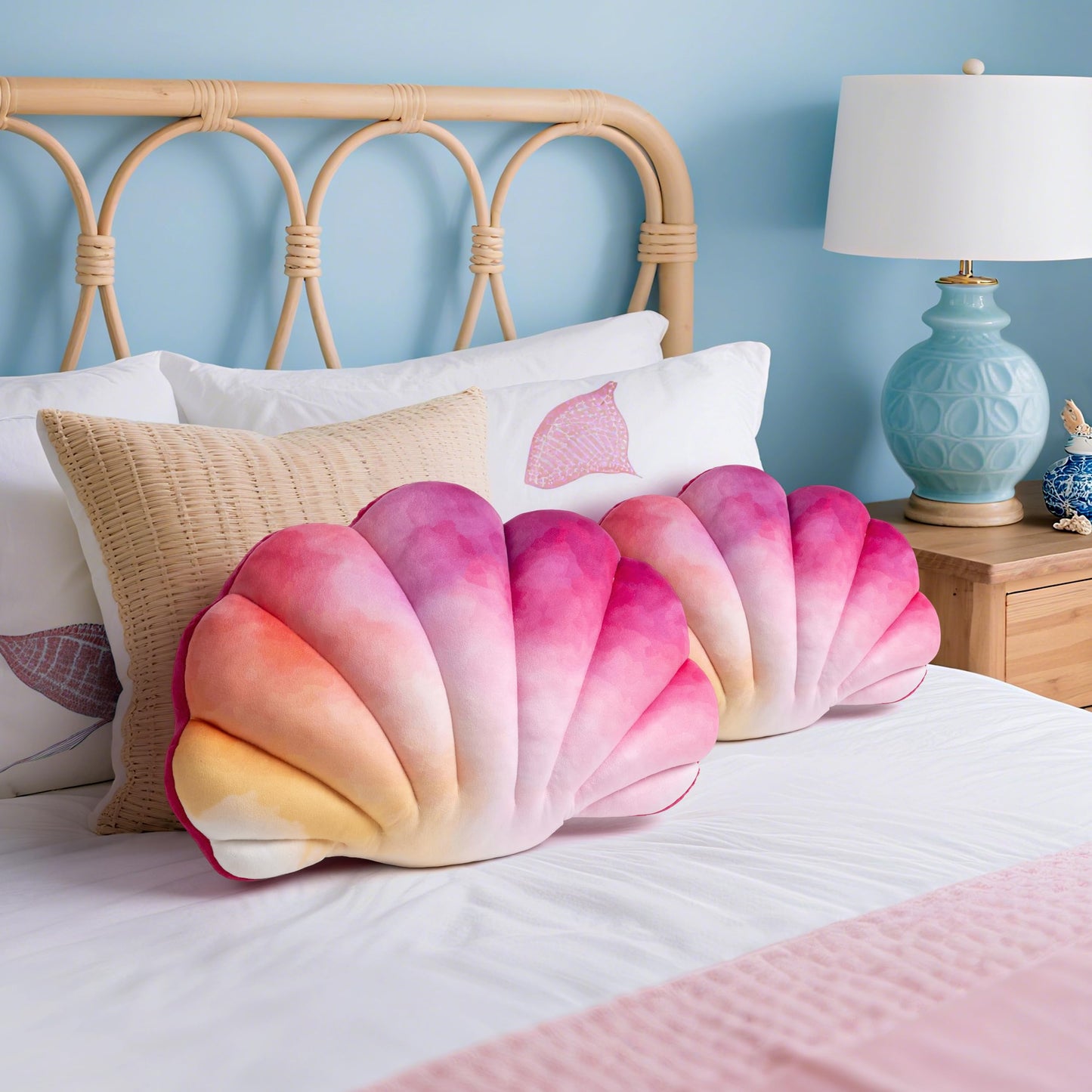 AELS Shell Pillow, 19.5"x13" Taylor Inspired Coastal Throw Pillows, Beach Ocean Nautical Themed Soft Decorative Throw Pillows for Taylor Fans, Cute Pillow for Couch Sofa Bed Living Room, Ombre Pink
