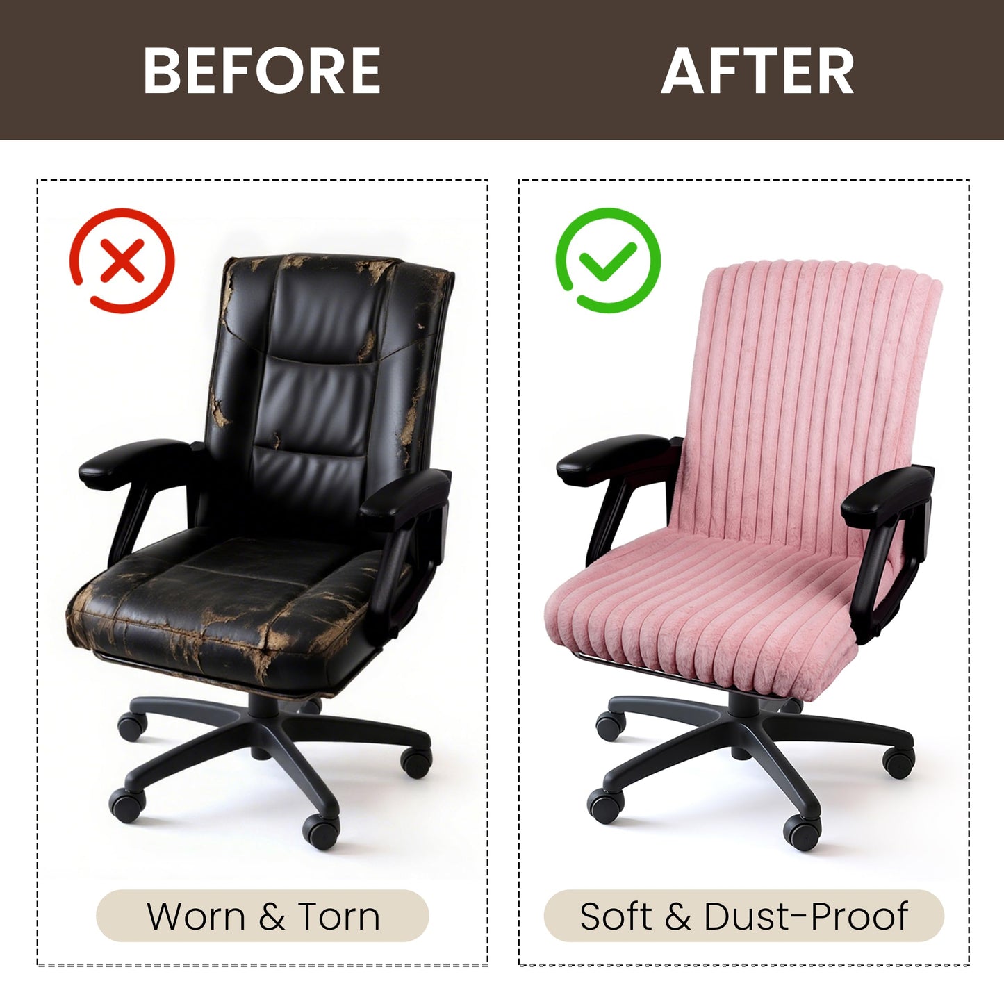 Faux Fur Office Chair Cover with Zipper, Desk Chair Slipcover Pink | Soft Breathable Faux Fur Office Chair Cover with Zipper, Removable Washable Cover for Home & Office, Fits Desk Chair/Armchair