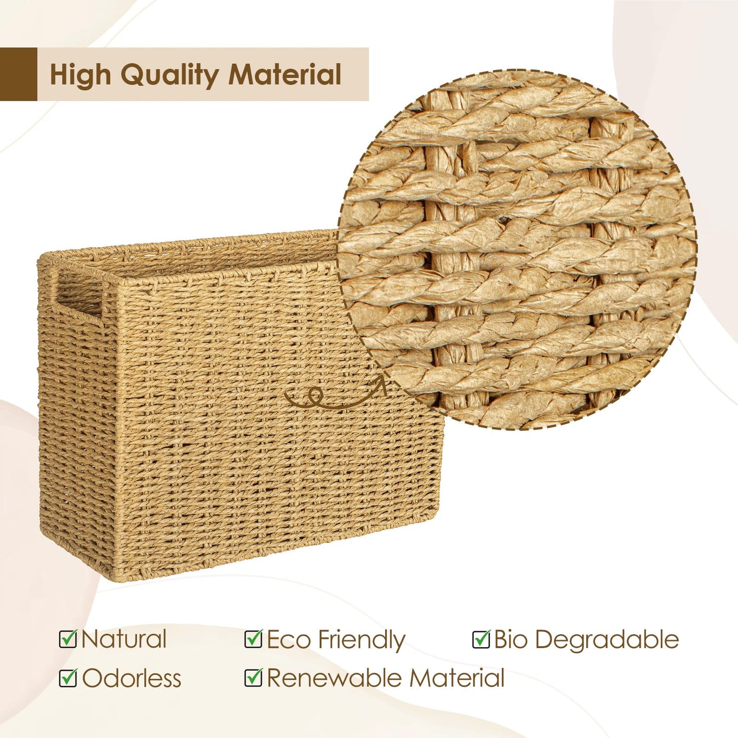 Woven Natural Fibre Magazine Holder, Scalloped Edge Floor Magazine Rack, Hand-woven Organizer, Boho Modern Farmhouse Book Basket, File Newspaper Mail Holder for Office