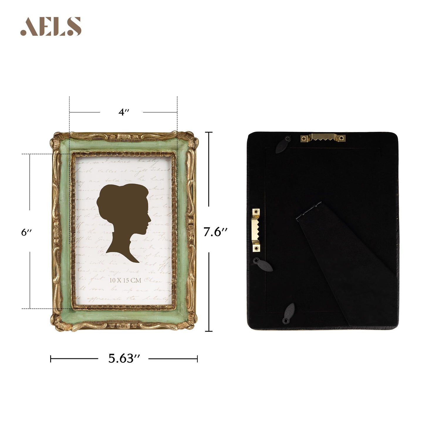 AELS 4x4 Inch Vintage Picture Frame, Elegant Antique Square Photo Frames with Glass Front, Photo Display, Tabletop Wall Hanging, Gift Ideas, Gold and Green