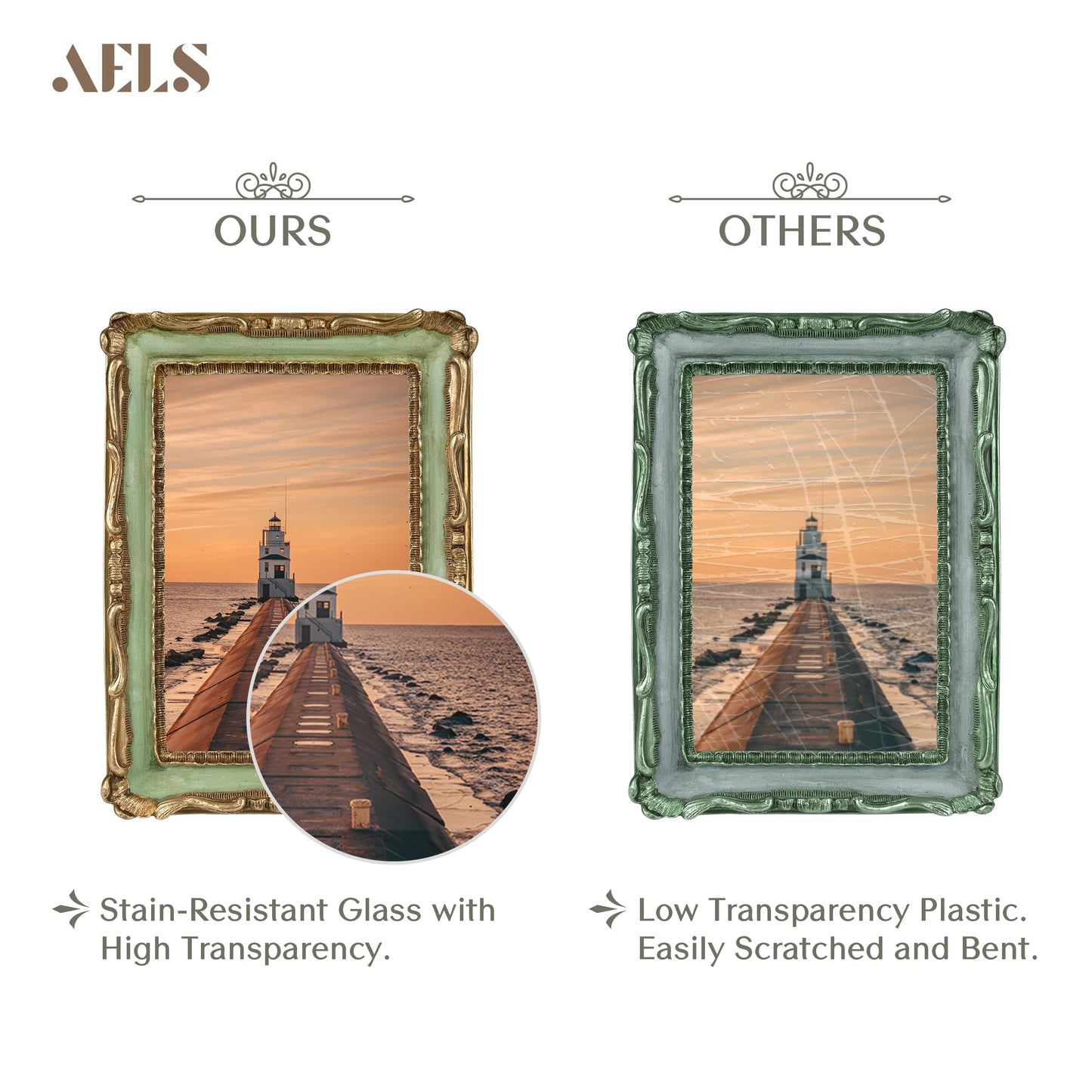 AELS 4x4 Inch Vintage Picture Frame, Elegant Antique Square Photo Frames with Glass Front, Photo Display, Tabletop Wall Hanging, Gift Ideas, Gold and Green