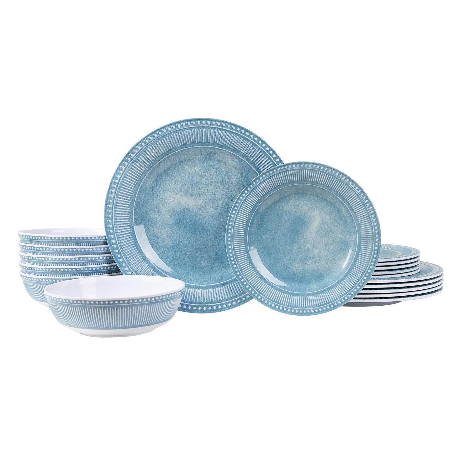 Melamine Dinnerware Set of 12 Pcs, Dinner Dishes Set for Indoor and Outdoor Use, Melamine Plates and Bowls Set for 4, Dishwasher Safe, Lightweight Unbreakable, BPA Free, Blue