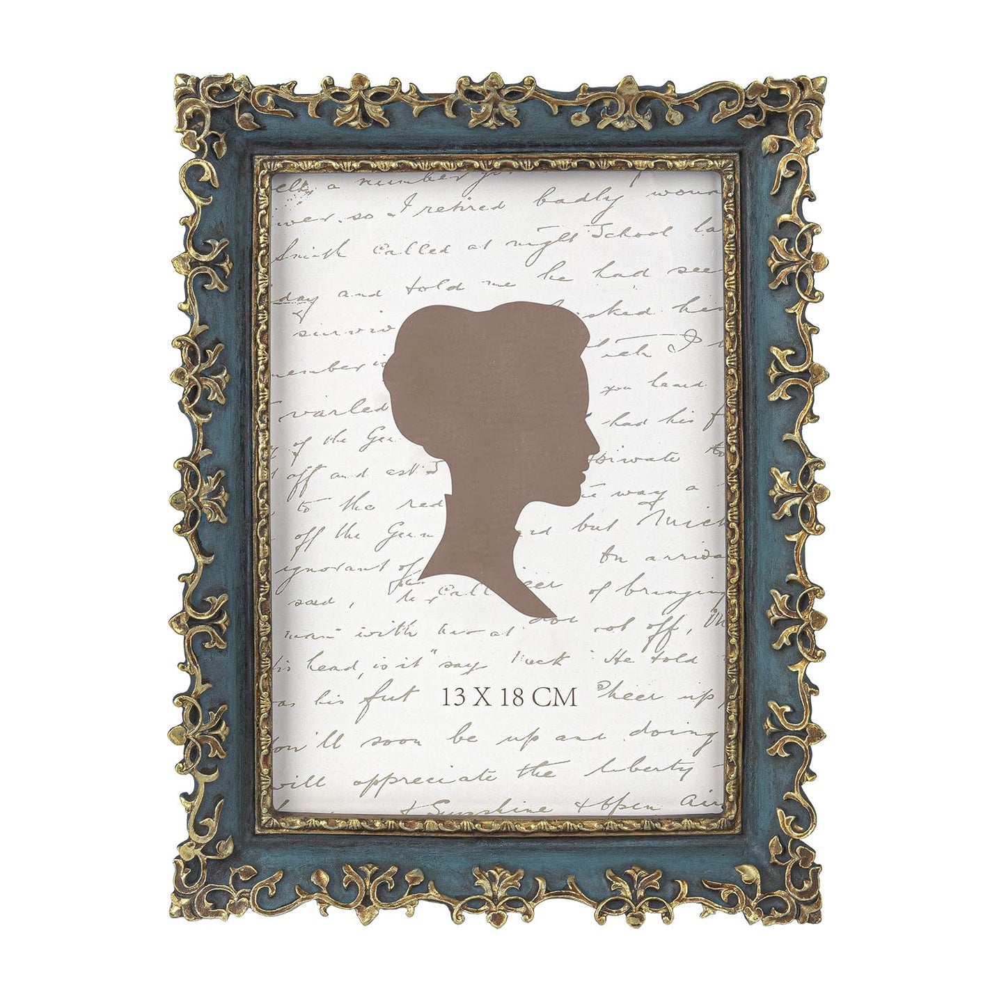 AELS 4x6 Inch Vintage Picture Frame, Elegant Antique Photo Frames with Glass Front, Photo Display, Tabletop Wall Hanging, Gift Ideas, Vine Pattern, Silver & Light Blue
