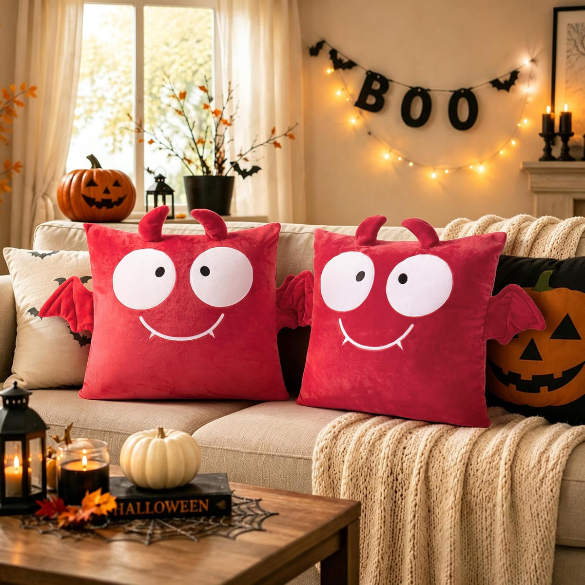 AELS Halloween Monster Pillow Covers 18x18 Inch Set of 2, Red