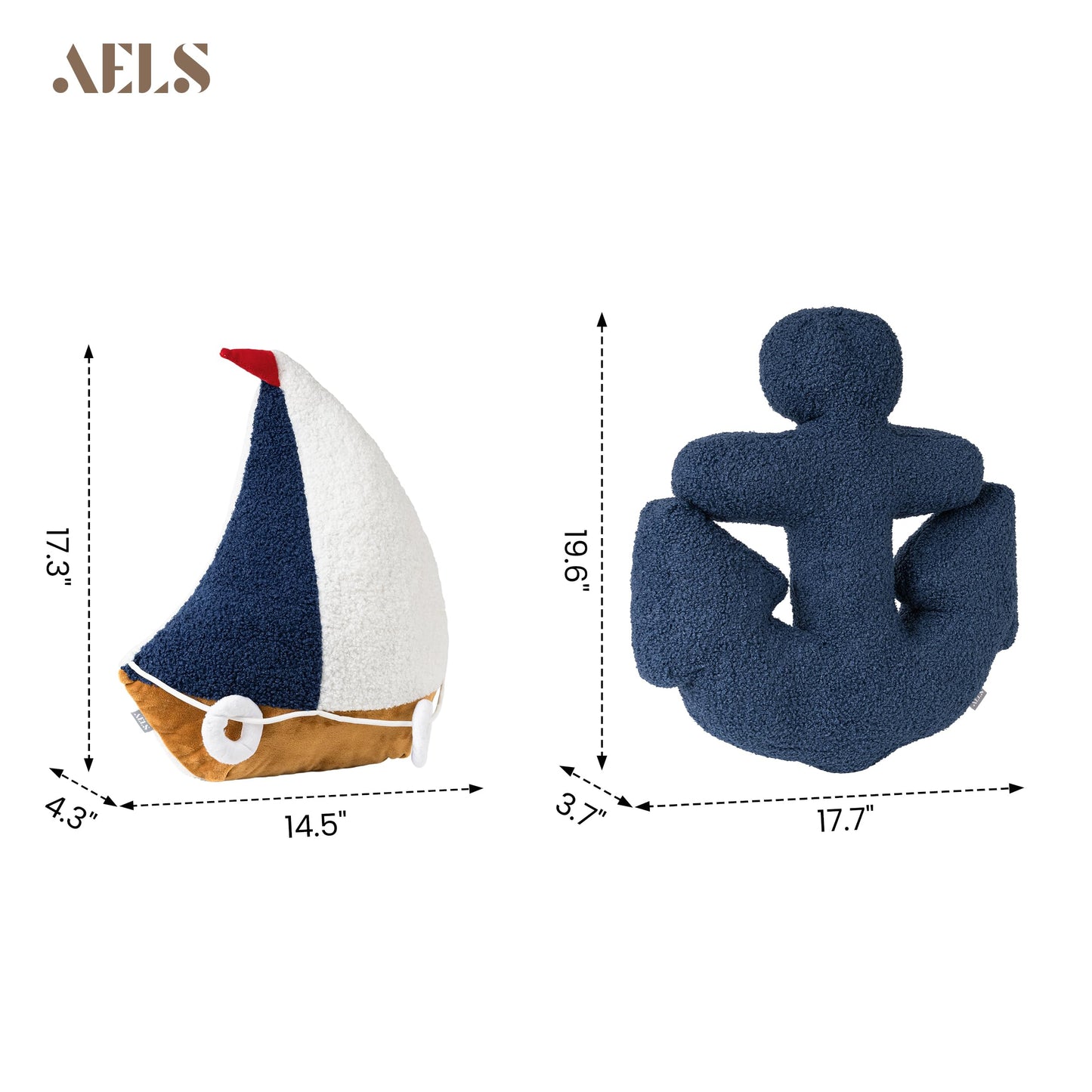 AELS 3D Anchor & Lifebuoy Nautical Decorative Throw Pillows, 19.6"& 15.7" Set of 2, Coastal Decor for Beach Enthusiasts Beach House, Sofa Couch Living Room Bedroom and Nursery, Navy Blue and White