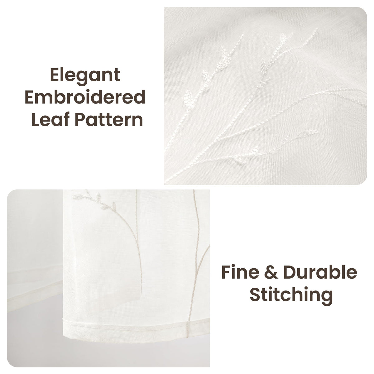 AELS Embroidered Sheer Curtains 84 Inches Long 2 Panels Set, Green Leaf