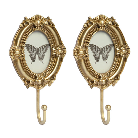 AELS Decorative Wall Hooks with 4"x4" Bow Picture Frame, Vintage Photo Holder with Golden Hook for Coats, Purses, Towels and Keys, Ideal for Entryway, Bedroom or Wedding Decor, Gift Ideas