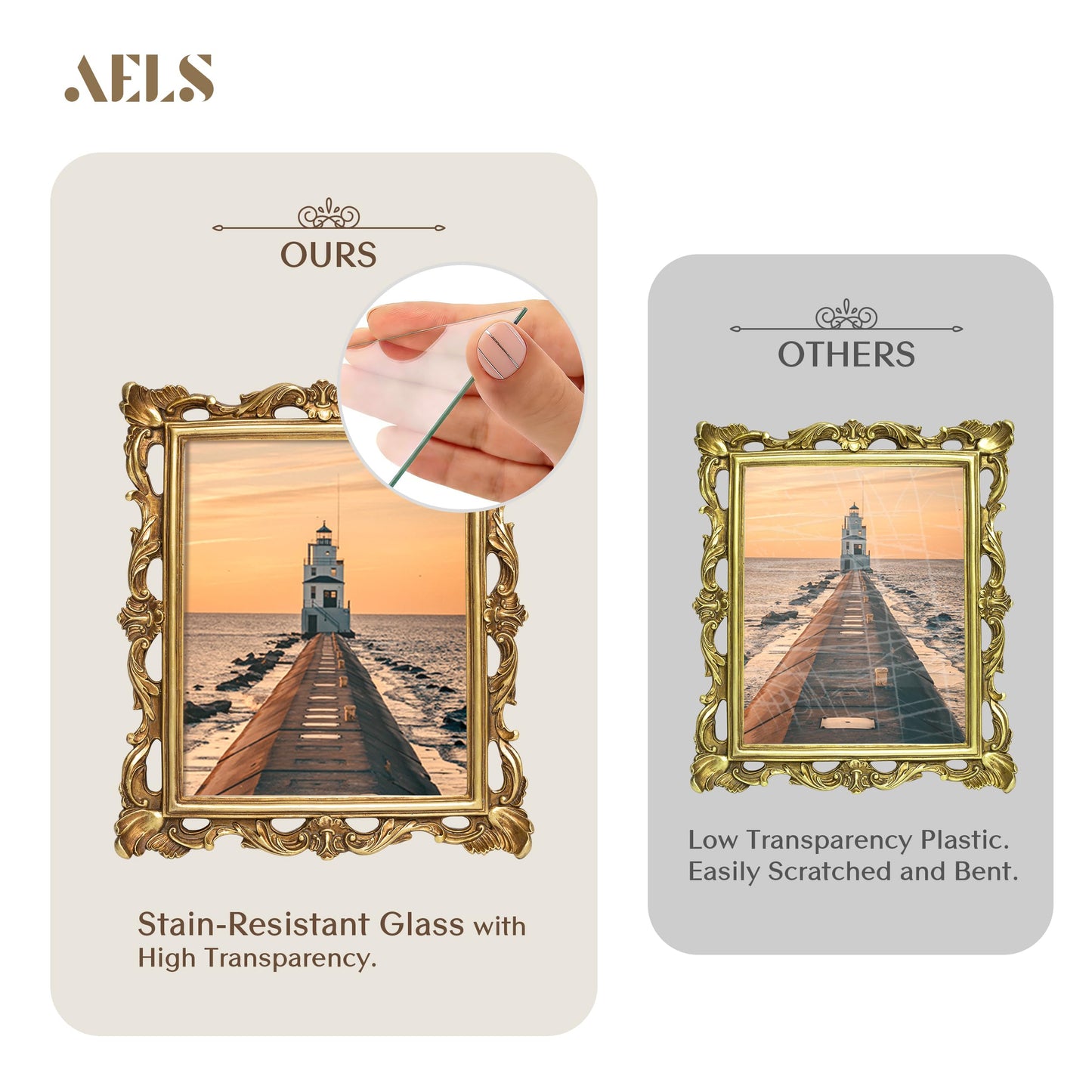 AELS 4x6 Inch Vintage Picture Frame, Elegant Antique Photo Frames with Glass Front, Photo Display, Tabletop Wall Hanging, Gift Ideas