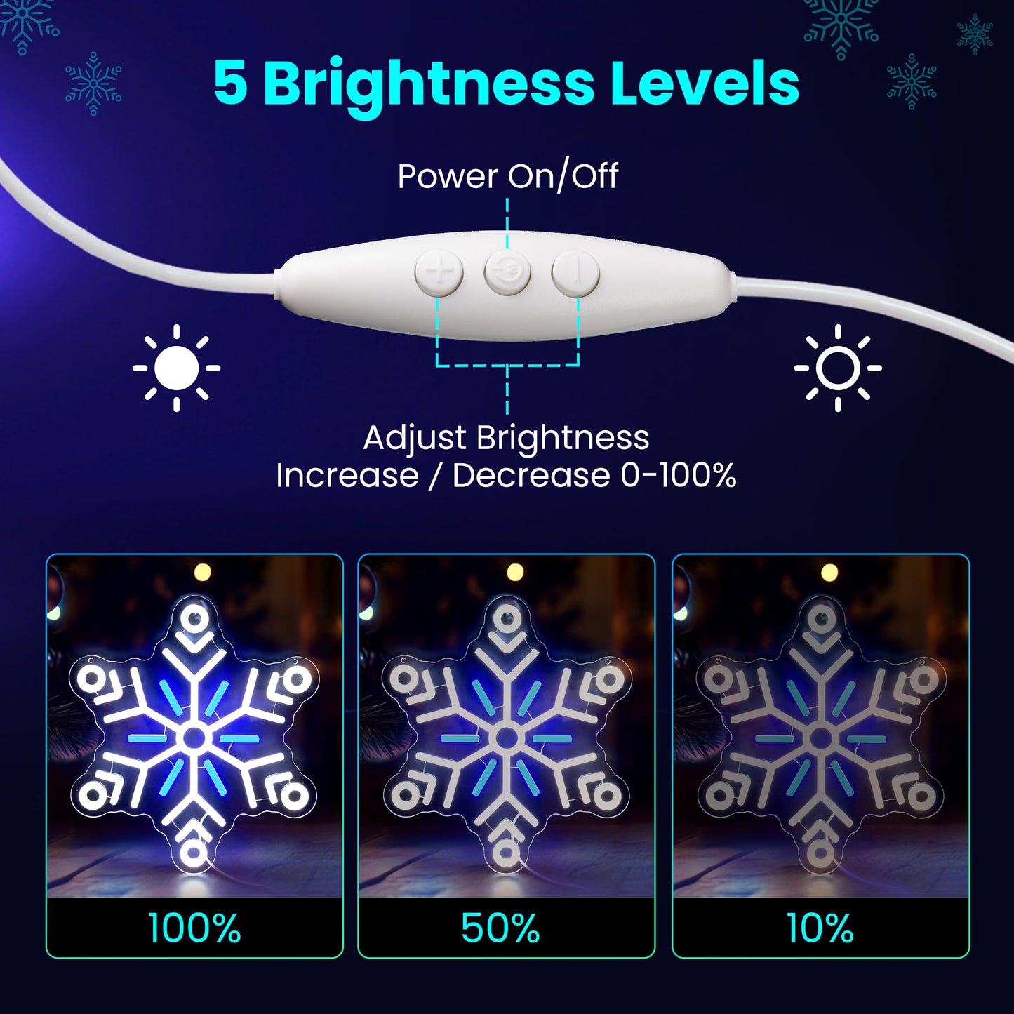 AELS 13.3" Snowflake Christmas LED Neon Sign, Dimmable USB Powered Holiday Decor for Window Wall Tree Bar & Party, Christmas Home Decor