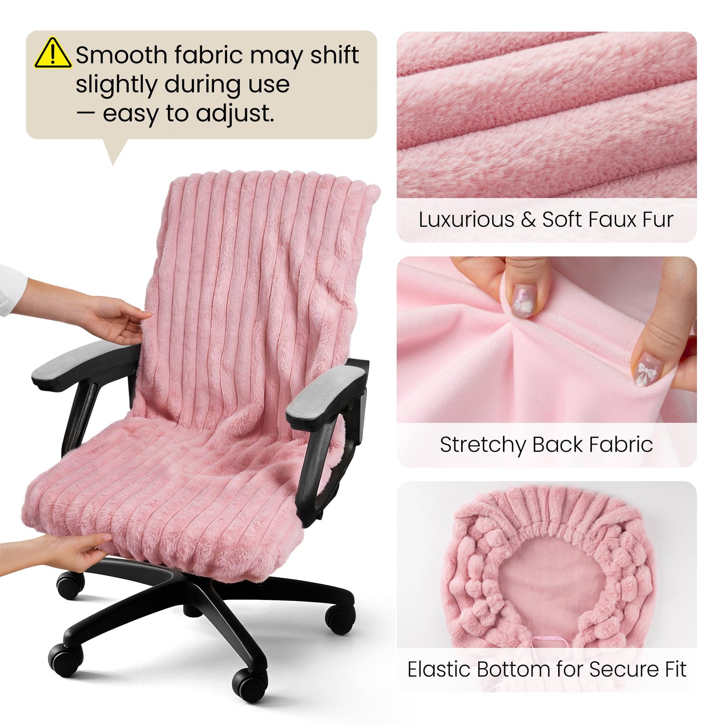 Faux Fur Office Chair Cover with Zipper, Desk Chair Slipcover Pink | Soft Breathable Faux Fur Office Chair Cover with Zipper, Removable Washable Cover for Home & Office, Fits Desk Chair/Armchair