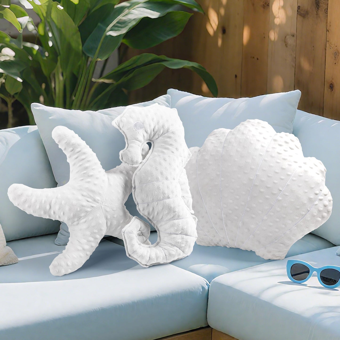 AELS Coastal Throw Pillows Set of 2, Starfish Shell Pillows, Beach Ocean Nautical Themed Smooth Soft Minky Decorative Throw Pillows, Cute Pillow for Couch Sofa Bed Living Room Bedroom Nursery, White