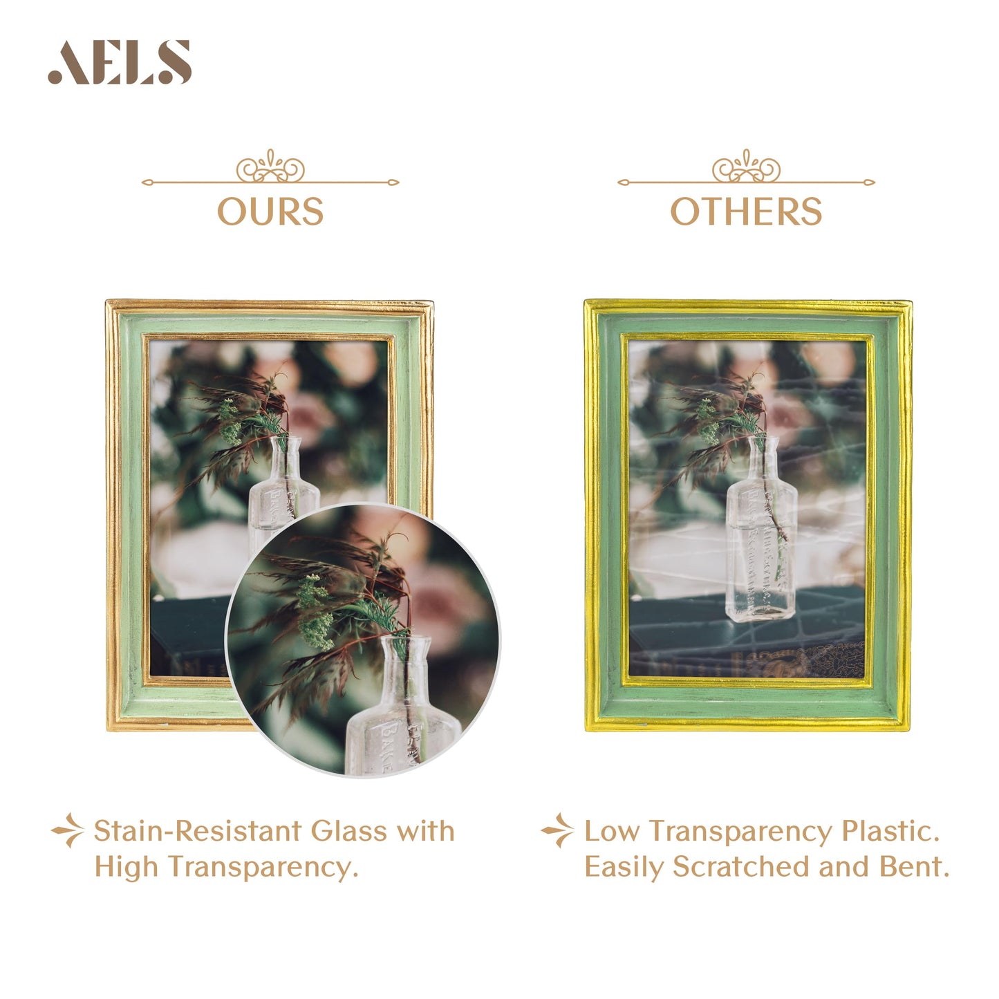 AELS 8x10 Inch Vintage Picture Frame, Elegant Antique Photo Frames with Glass Front, Photo Display, Tabletop Wall Hanging, Gift Ideas, Teal Blue with Gold Trim