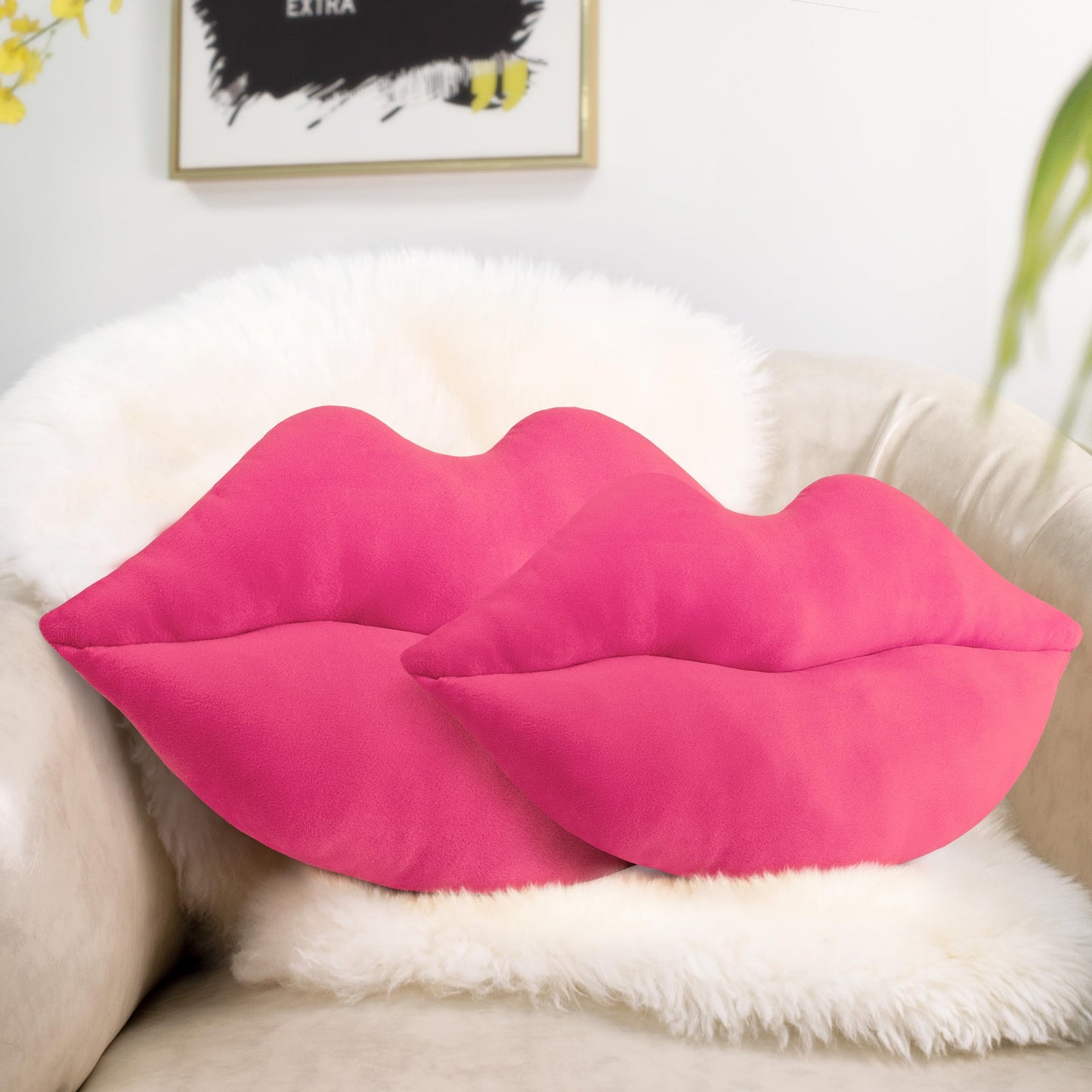 AELS 3D Large Lips Throw Pillows, Soft Decorative Love Pillows, Velvet Cute Pillow, 24 x 12 inches for Couch, Sofa, Bed, Living Room, Bedroom, Red