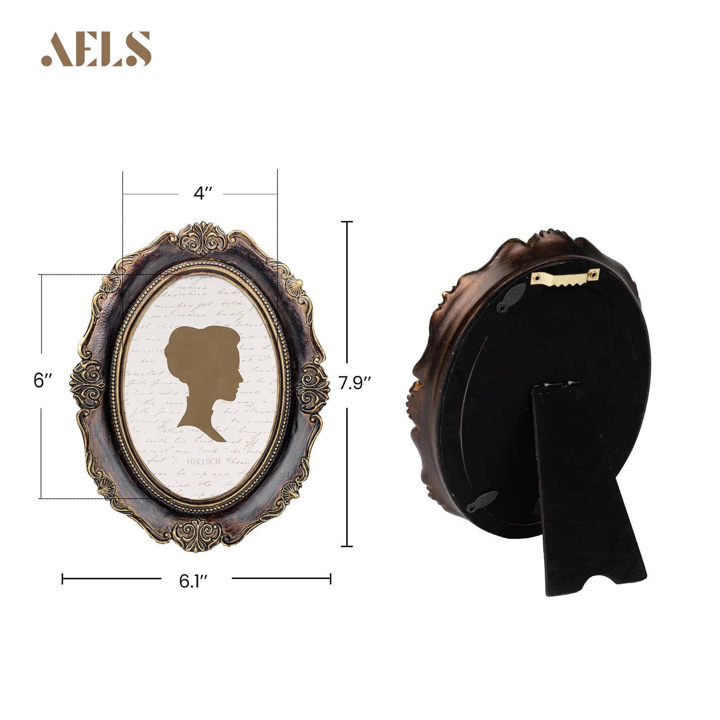 AELS 4x6 Inch Vintage Picture Frame, Elegant Antique Photo Frames with Glass Front, Photo Display, Tabletop Wall Hanging, Gift Ideas, Oval