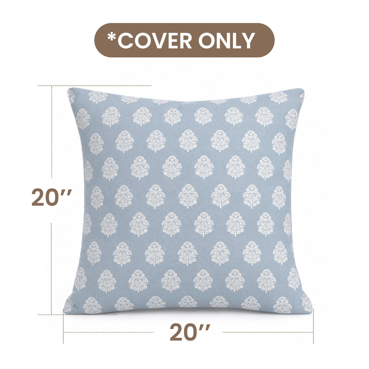 AELS 18x18 Decorative Farmhouse Throw Pillow Covers, Boho Floral Block Print Pillow Covers, Set of 2, Slate Blue Botanical Cushion Covers for Sofa Couch Bed Living Room Bedroom, Cover Only