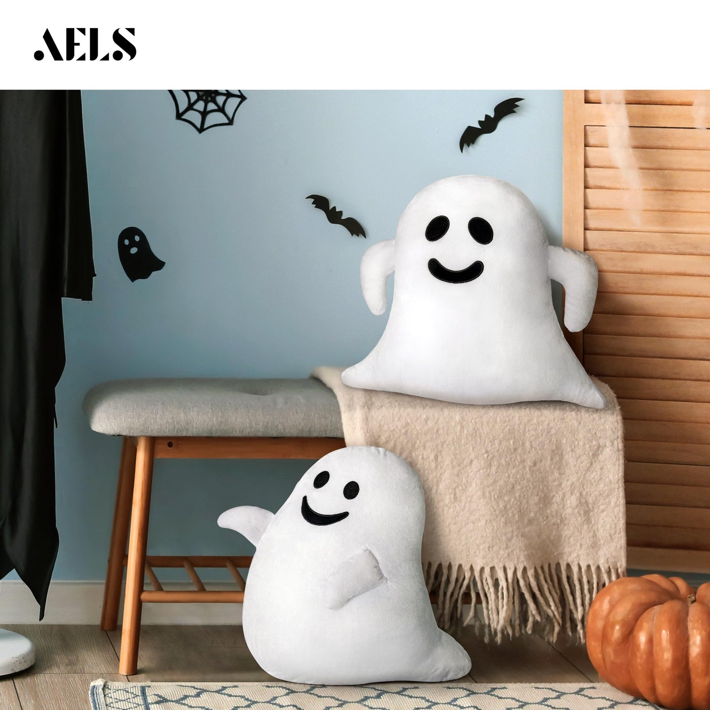 AELS Ghost Decorative Throw Pillow Cover Set of 2, Halloween Decorations, 19.6" &17.3" Halloween Pillows Case for Holiday Party Home, Decor for Living Room Bedroom, Cover ONLY, Without Insert
