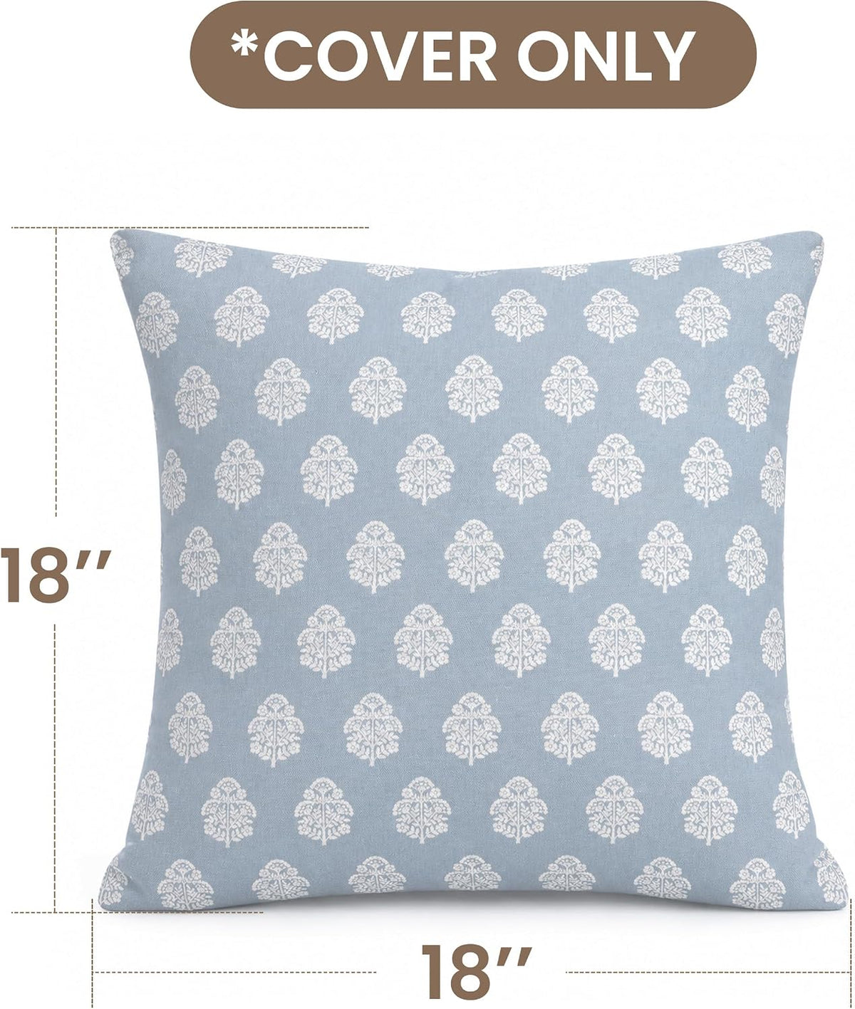 AELS 18x18 Decorative Farmhouse Throw Pillow Covers, Boho Floral Block Print Pillow Covers, Set of 2, Slate Blue Botanical Cushion Covers for Sofa Couch Bed Living Room Bedroom, Cover Only