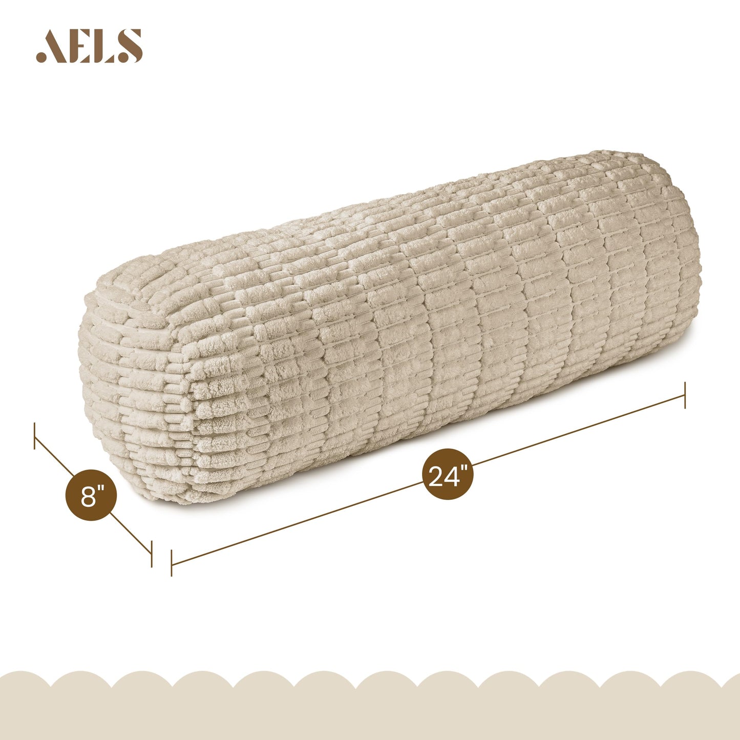 AELS Faux Fur Striped Cylinder Pillows Set of 2, 8" x 24" Decorative Modern Bolster Pillows with Removable Washable Cover & Insert, Body Pillow for Couch Bed, Living Room Bedroom Nursery Decor, White
