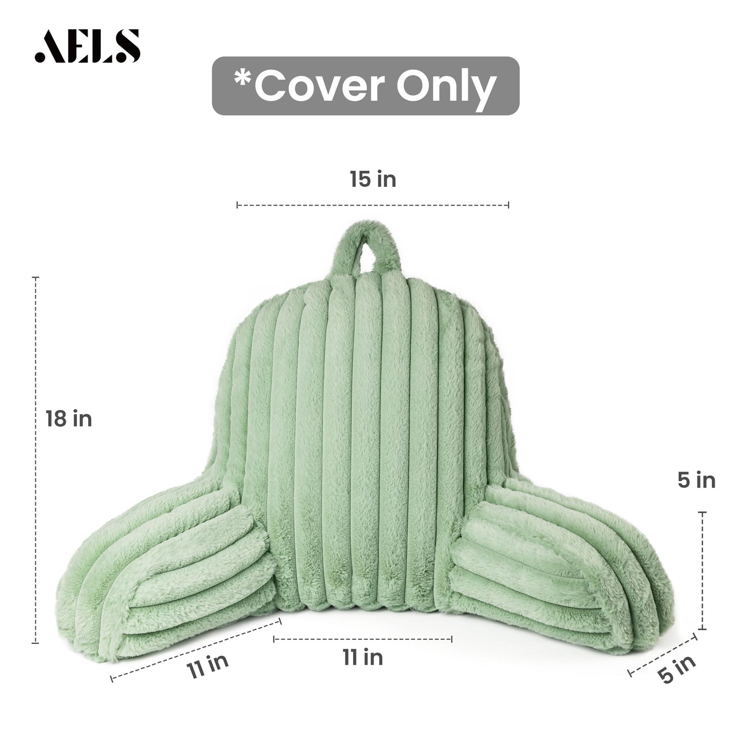 AELS Large Reading Pillow Replacement Cover with Arms and Pockets (Cover ONLY), 18" Soft Faux Fur Striped Backrest Pillow Cover Fits Standard Size Reading Pillows, Cream White